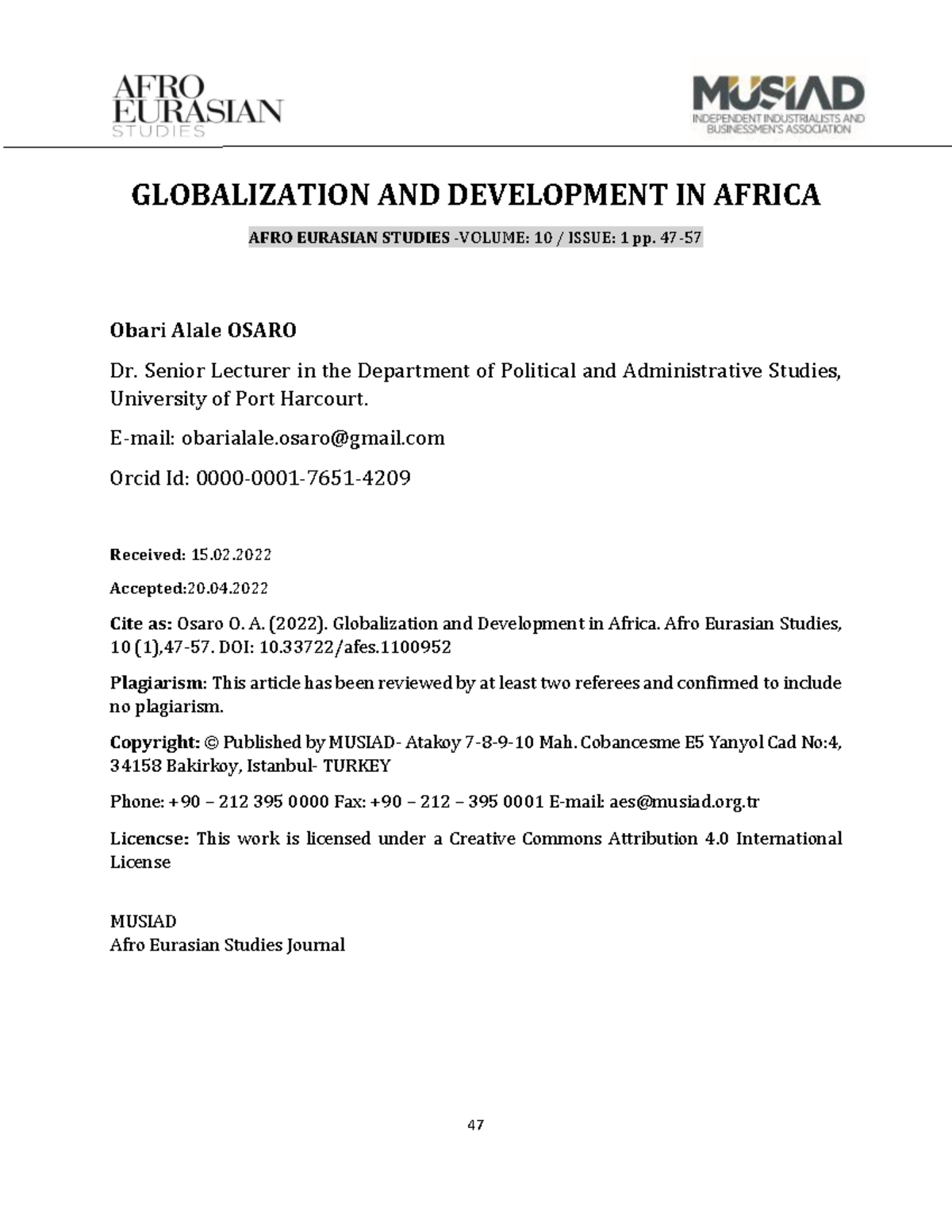 Challenges of Globalization in Africa - GLOBALIZATION AND DEVELOPMENT ...