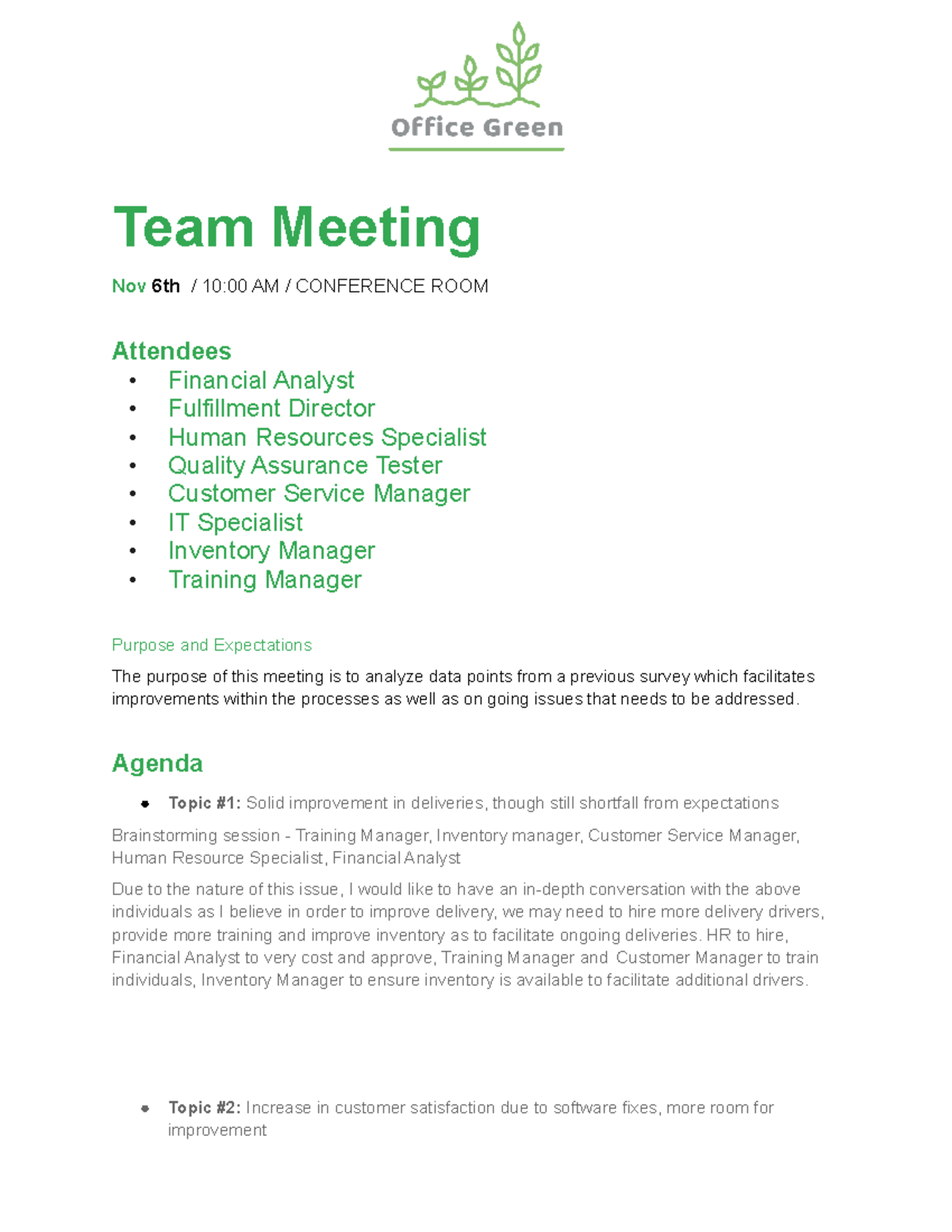 Agenda - Project Management Case Study - Team Meeting Nov 6th / 10:00 ...