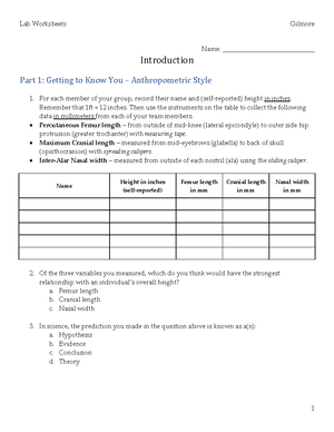 Worksheet Six - N/A - Primate Classification: Part 1 Classification and ...