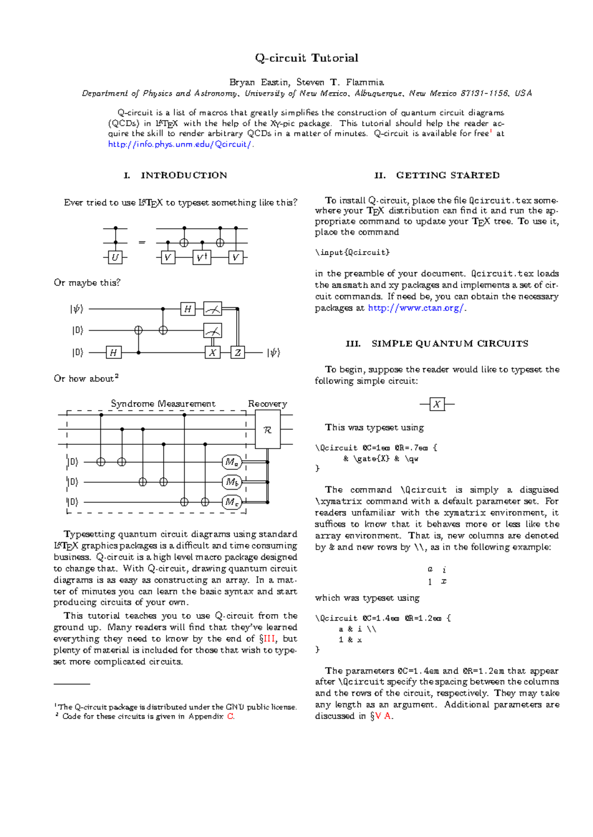 Qtutorial Tutorial de Latex de circuitos cuanticos Qcircuit Tutorial Bryan Eastin, Steven T