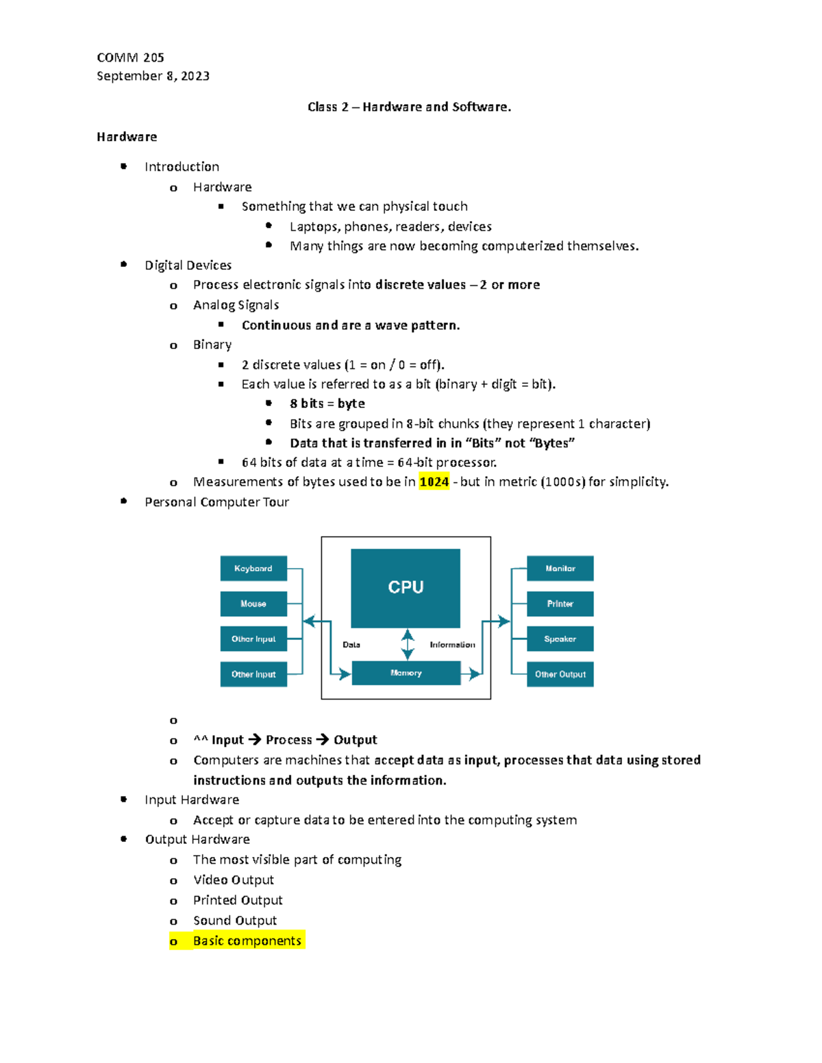 Class 2 - Hardware & Software - September 8, 2023 Class 2 – Hardware ...