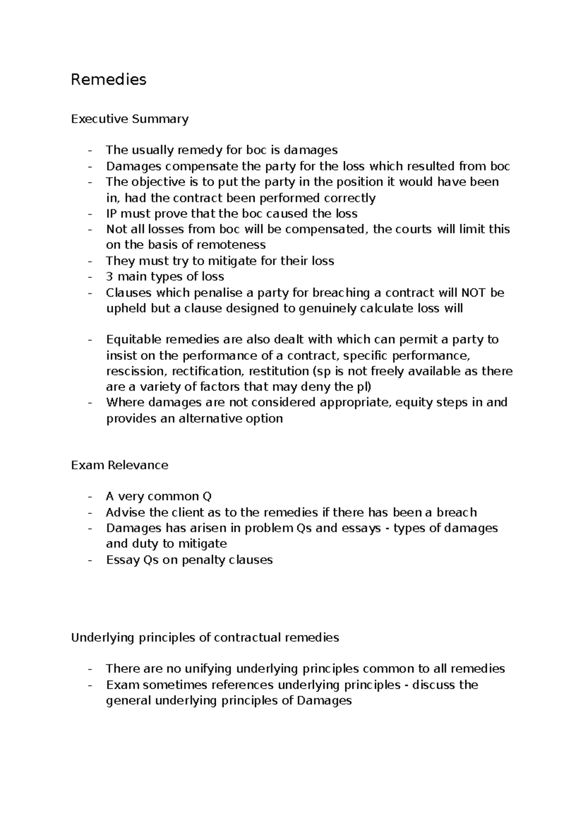 Remedies in Contract Law - Remedies Executive Summary The usually ...