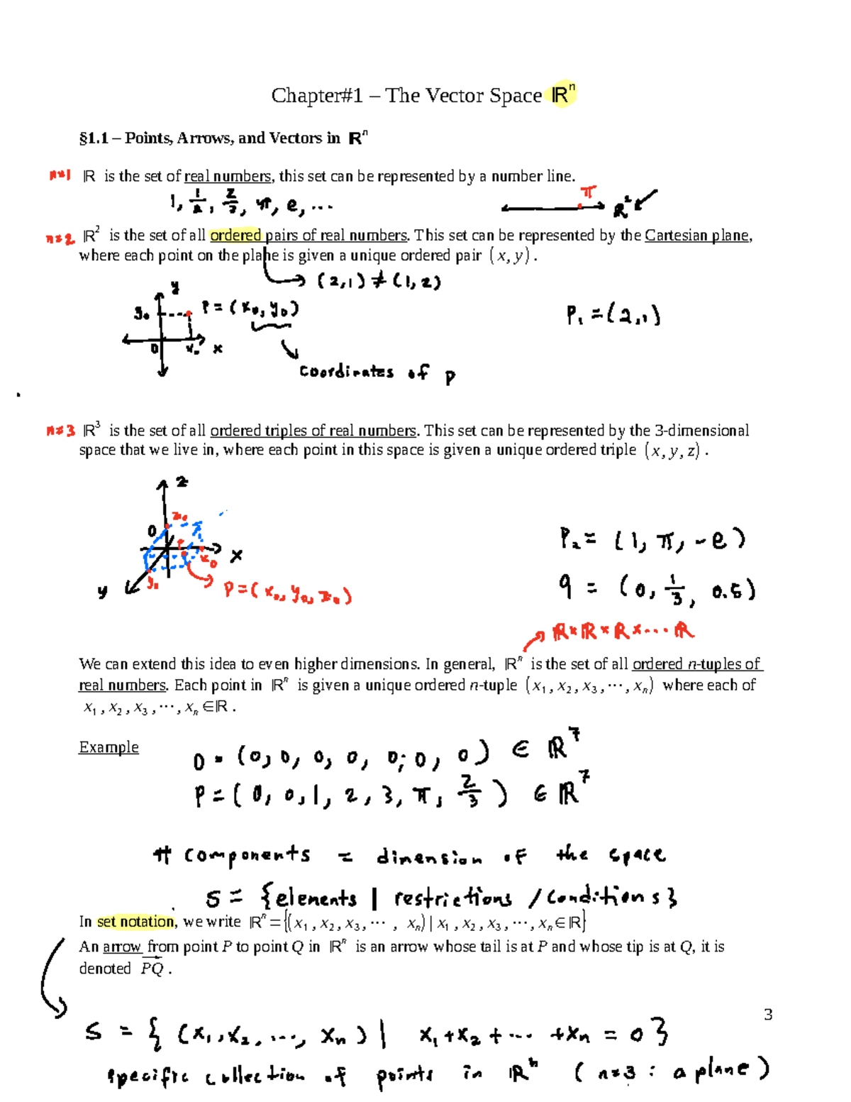 Lecture 1 Jan 6 - Chapter#1 – The Vector Space ℝ n §1 – Points, Arrows ...