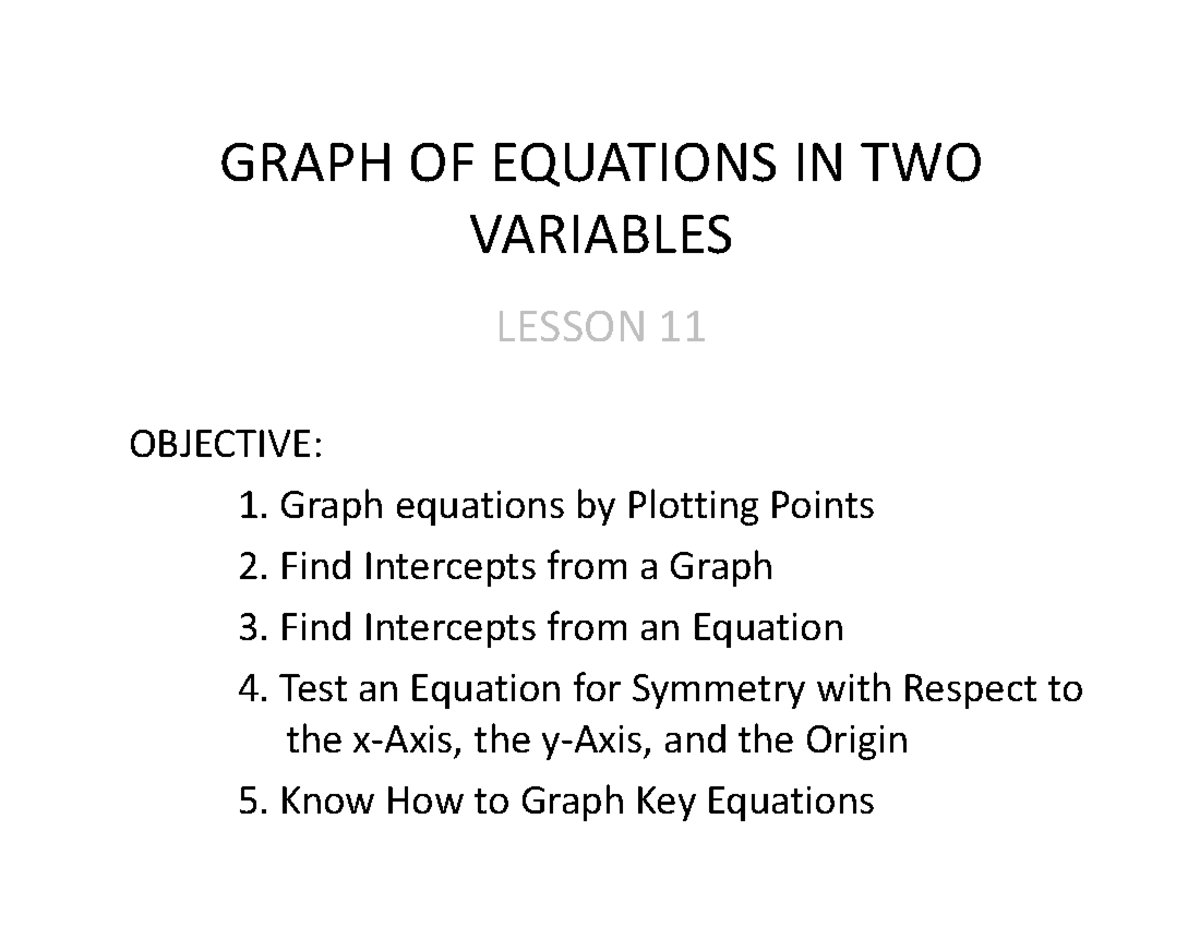 Lesson 11 - Graph of Equation in two Variables - GRAPH OF EQUATIONS IN ...