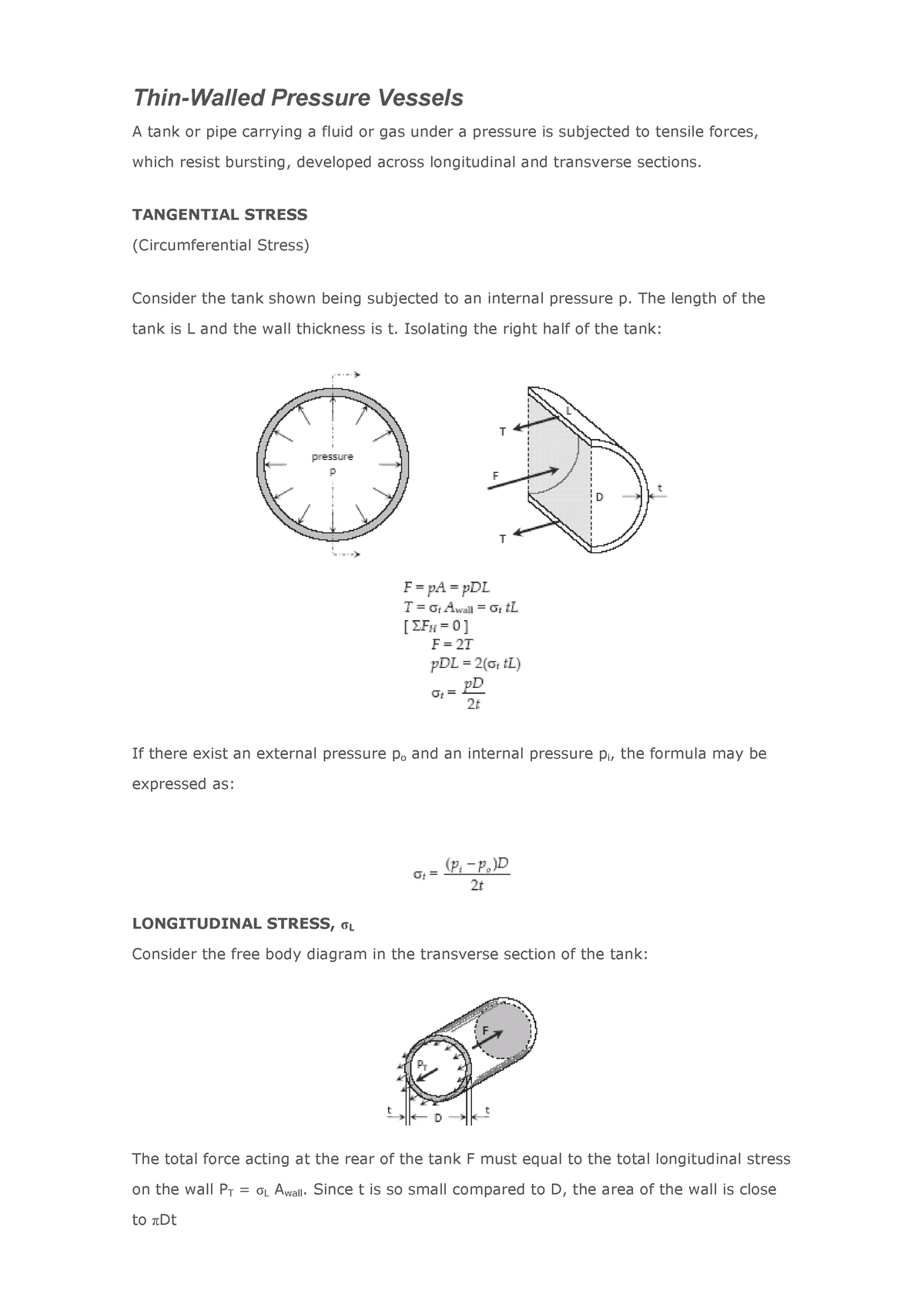 Thin Vessel Lecture Notes On Deformable Bodies - Thin-Walled Pressure ...