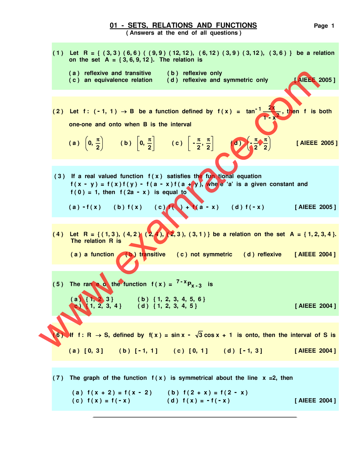 mathematics-set-relation-function-mcq-btech-biotechnology-studocu