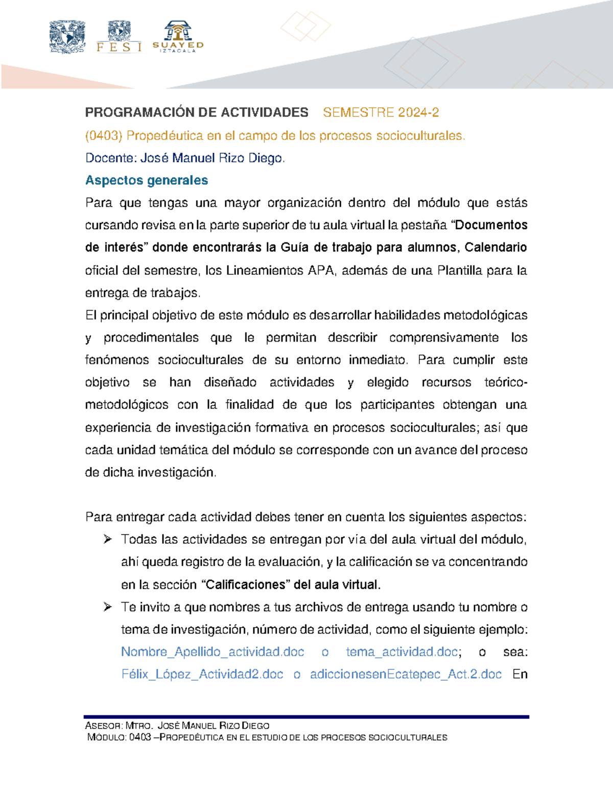 403 - dsadas - ASESOR: MTRO. JOSÉ MANUEL RIZO DIEGO PROGRAMACIÓN DE ...