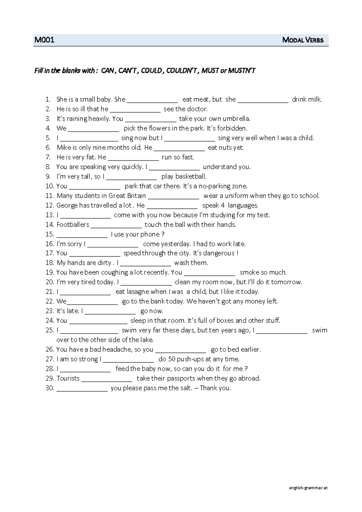 M001 can must mustnt - None - english-grammar M001 MODAL VERBS Fill in ...