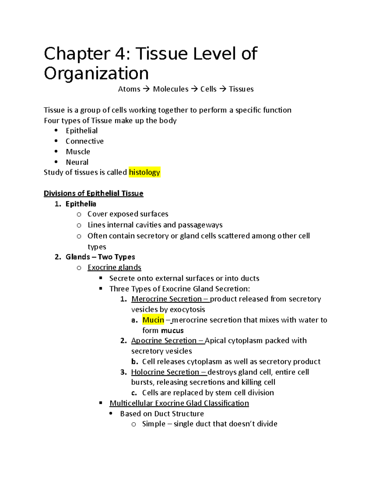 Chapter 4 - Lecture Notes 4 - Chapter 4: Tissue Level Of Organization ...