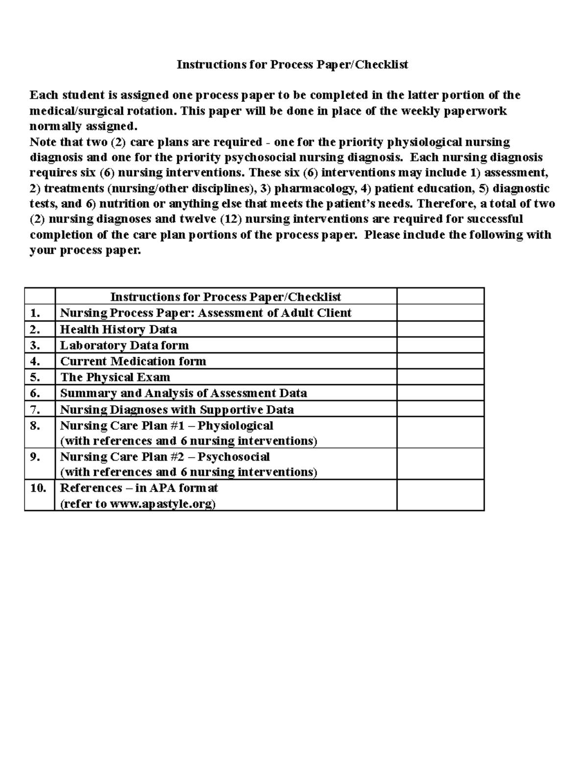 Process Paper on clinical pt Instructions for Process Paper/Checklist