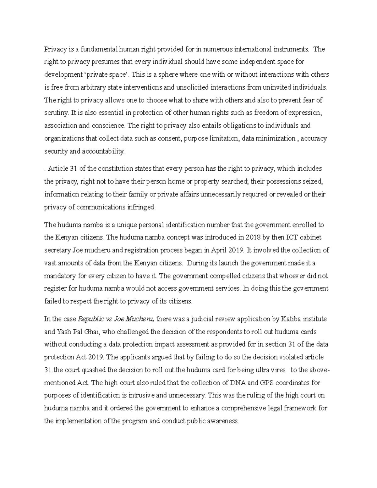 Right to privacy according to art 31 - Privacy is a fundamental human ...
