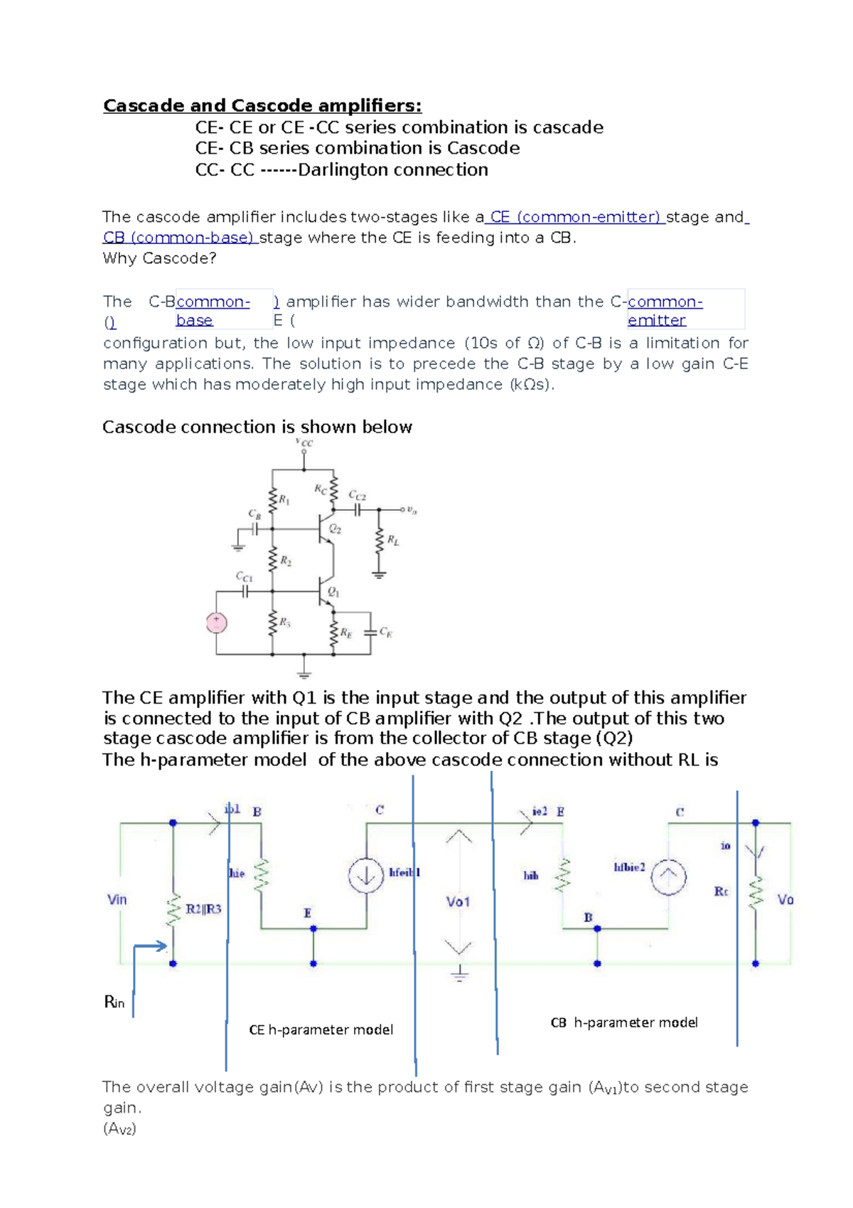 18CDT18Cascodeconnection Cascade and Cascode amplifiers CE CE or