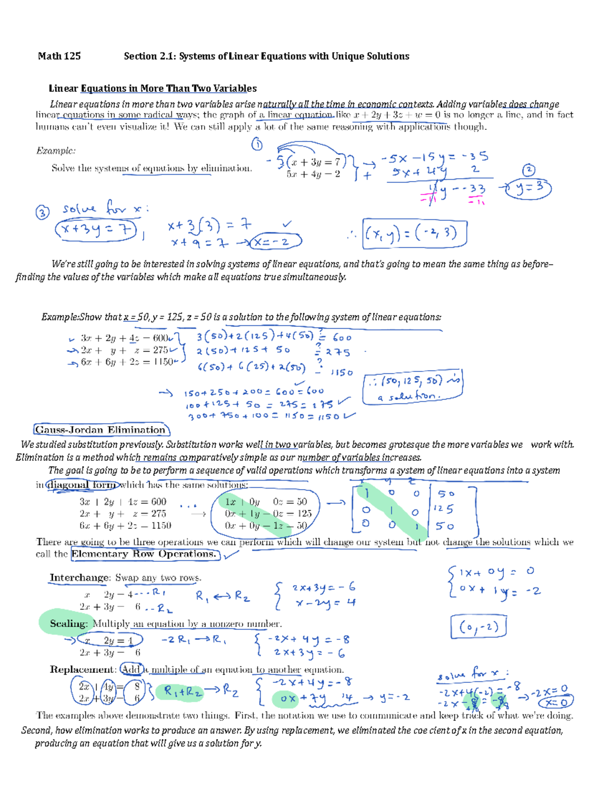 Math 125-LS 2 - Professor Devi - Math 125 Section 2: Systems of Linear ...