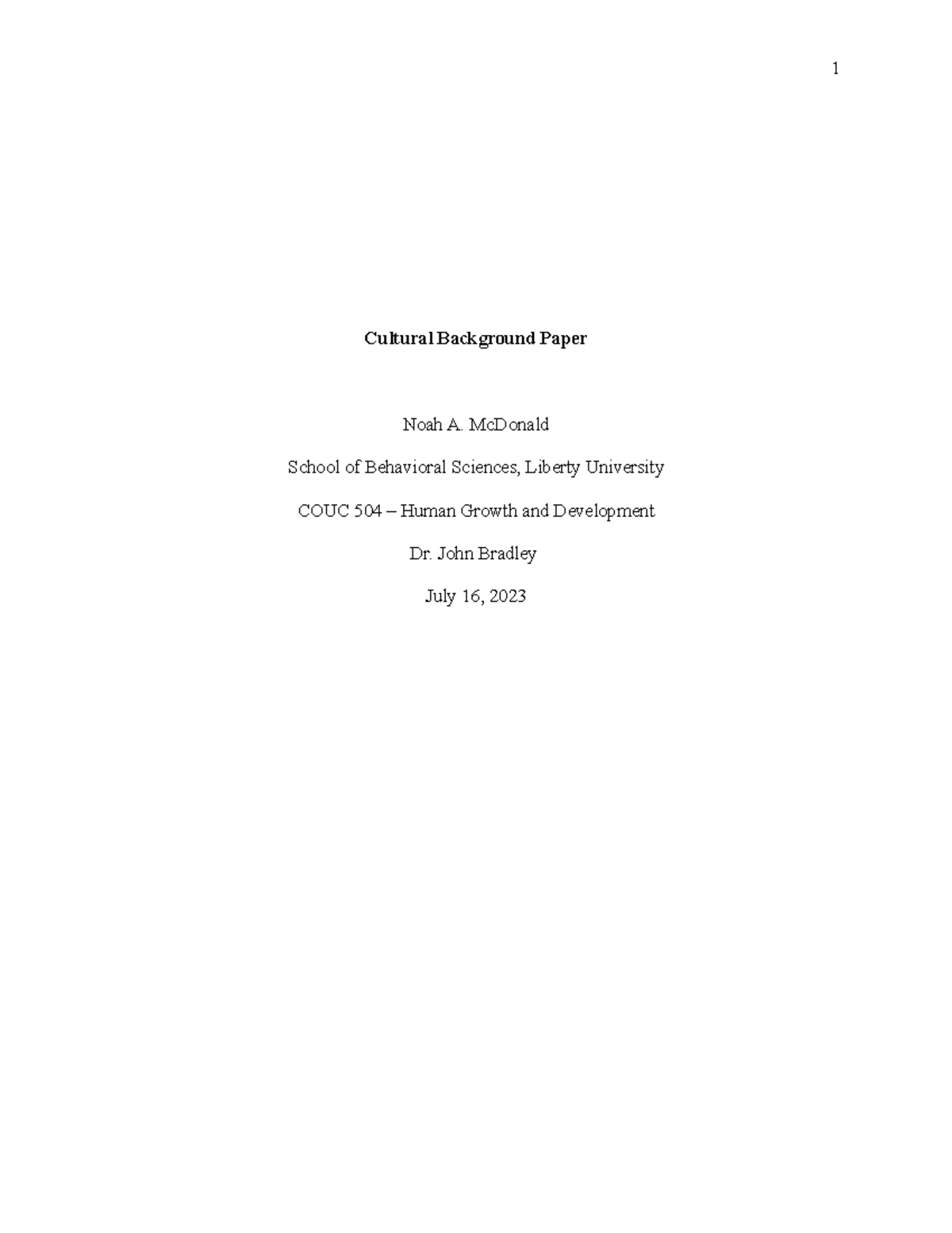 Cultural Background Paper - McDonald School of Behavioral Sciences ...