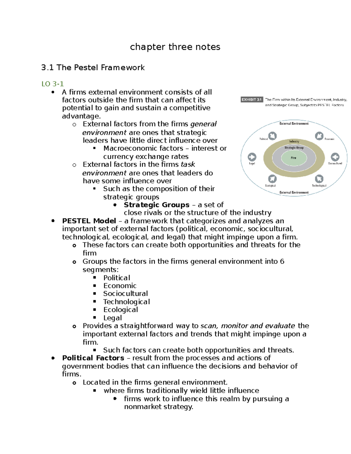 Chapter three notes - chapter three notes 3 The Pestel Framework LO 3 ...