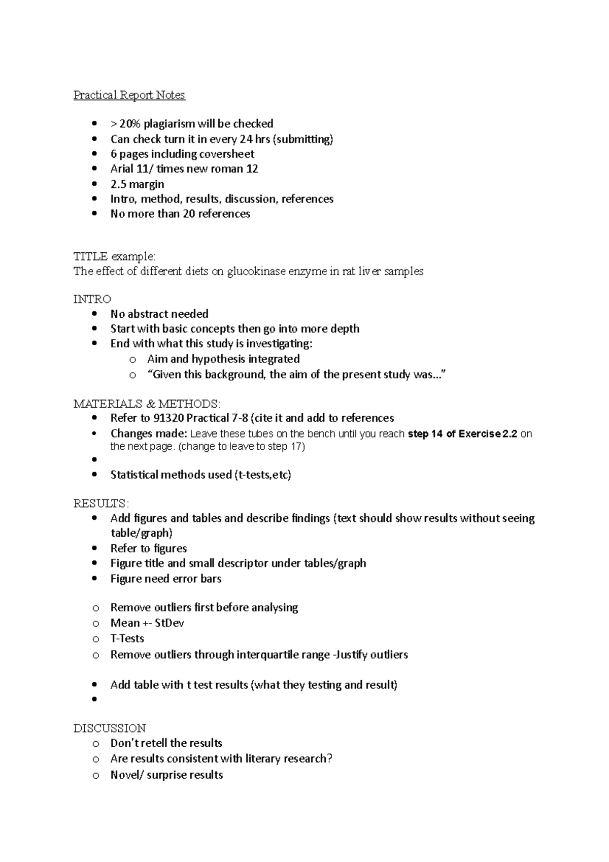 Practical Report Notes - ..” MATERIALS & METHODS: Refer to 91320 ...