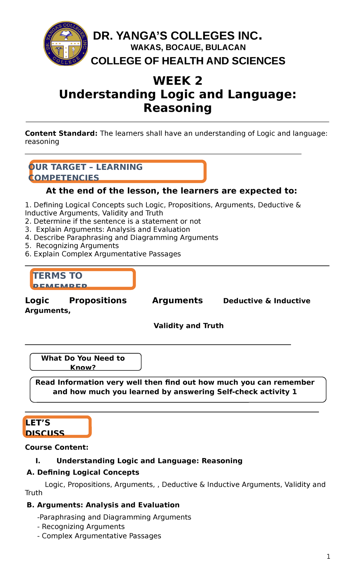 2-WEEK+2 - LOGIC - WAKAS, BOCAUE, BULACAN COLLEGE OF HEALTH AND ...