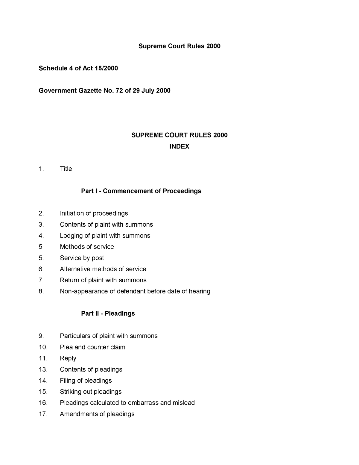 Supreme Court Rules 2000 1 Supreme Court Rules 2000 Schedule 4 Of Act 15 Government Gazette 3063