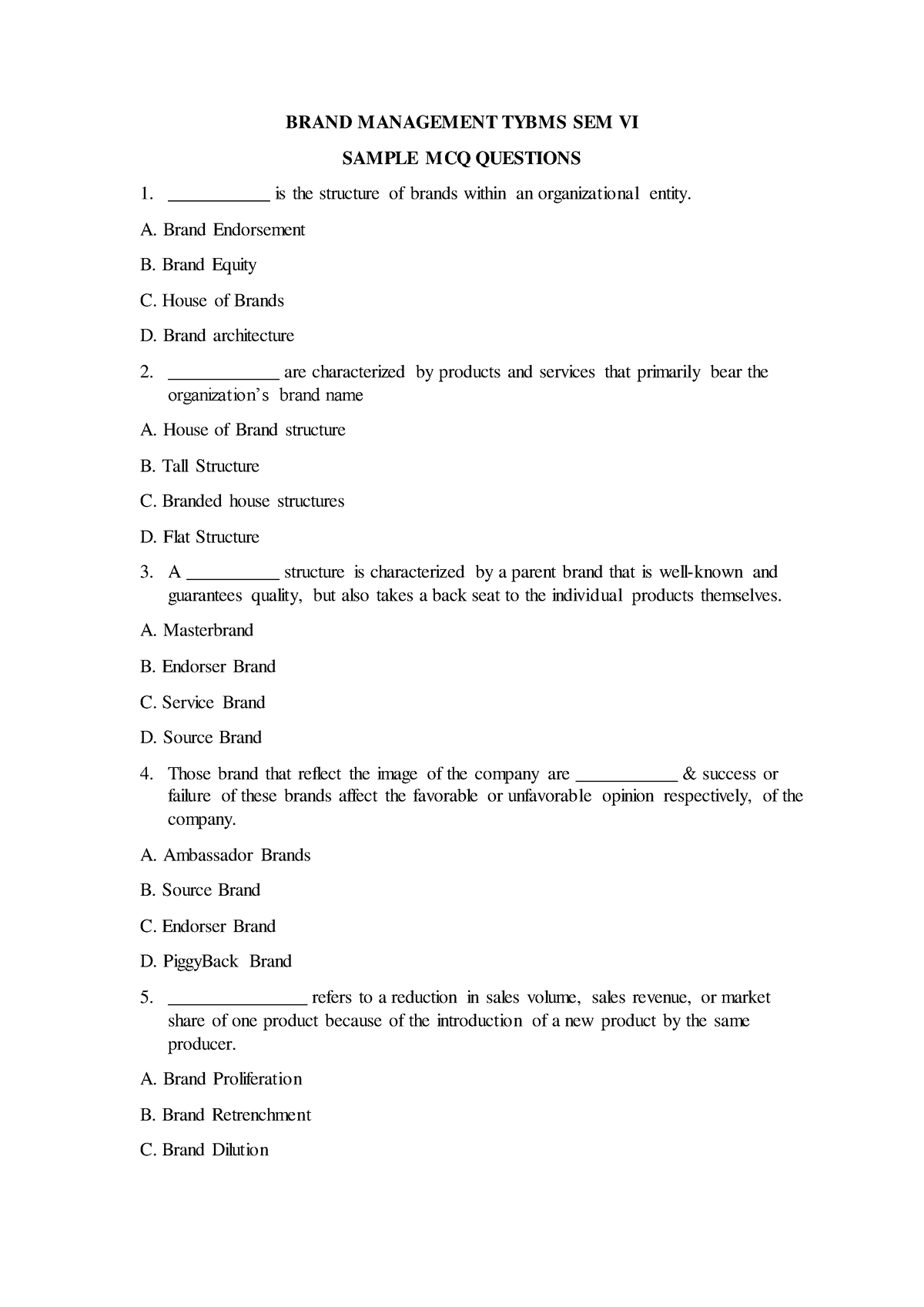 Tybms Sem VI Sample MCQs Merged - BRAND MANAGEMENT TYBMS SEM VI SAMPLE ...