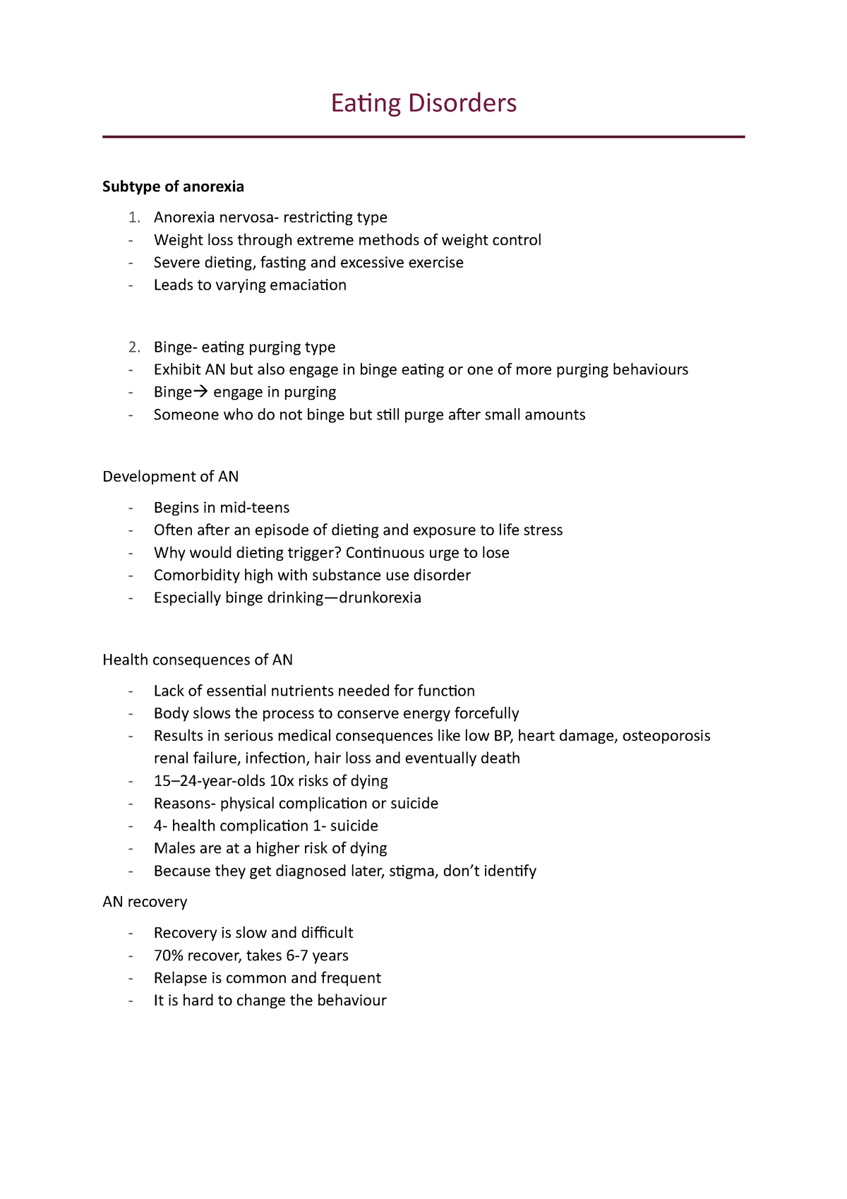 Eating Disorders Chapter 9 Eating Disorders Subtype Of Anorexia Anorexia Nervosa Restricting