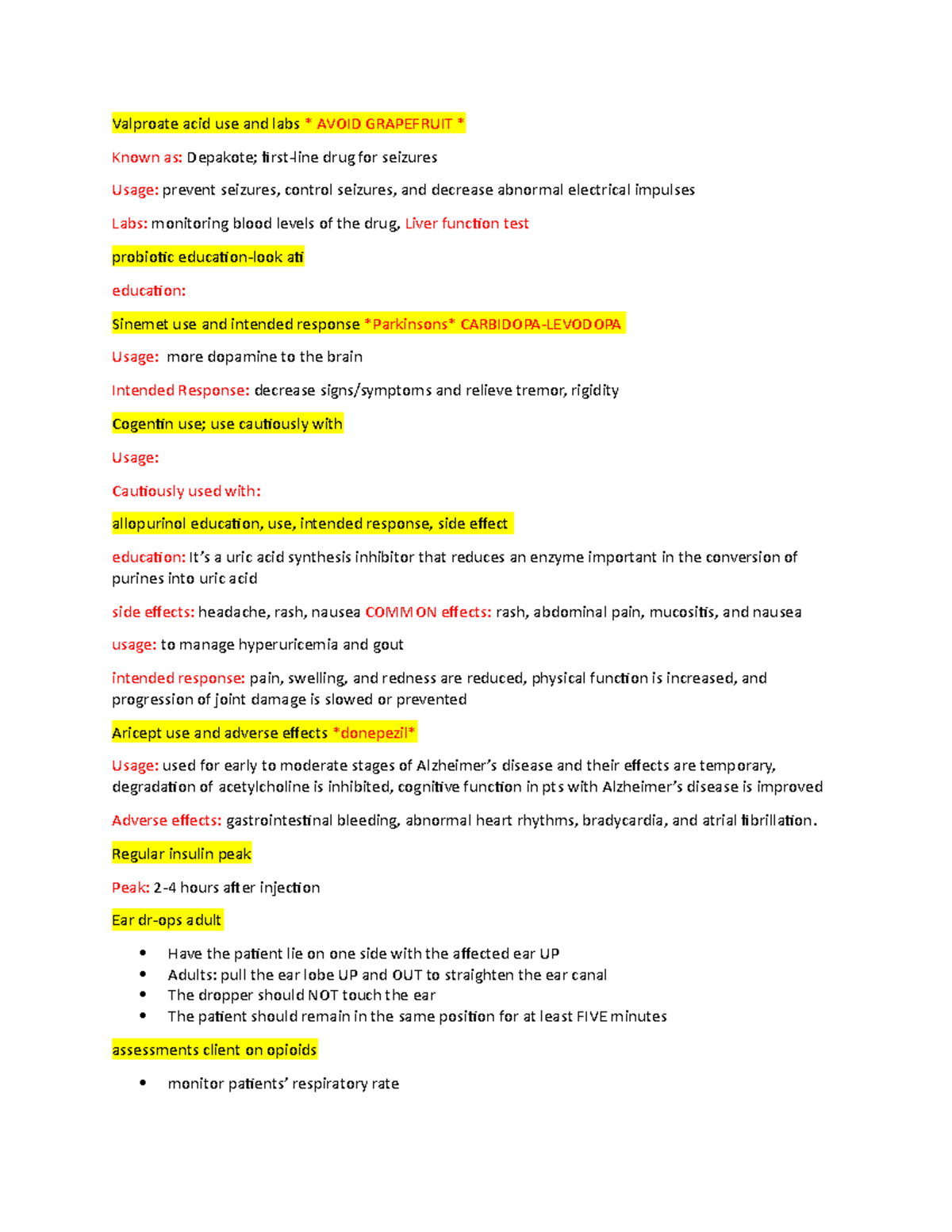 Halfway homework-1 - Mmm - Valproate acid use and labs AVOID GRAPEFRUIT ...