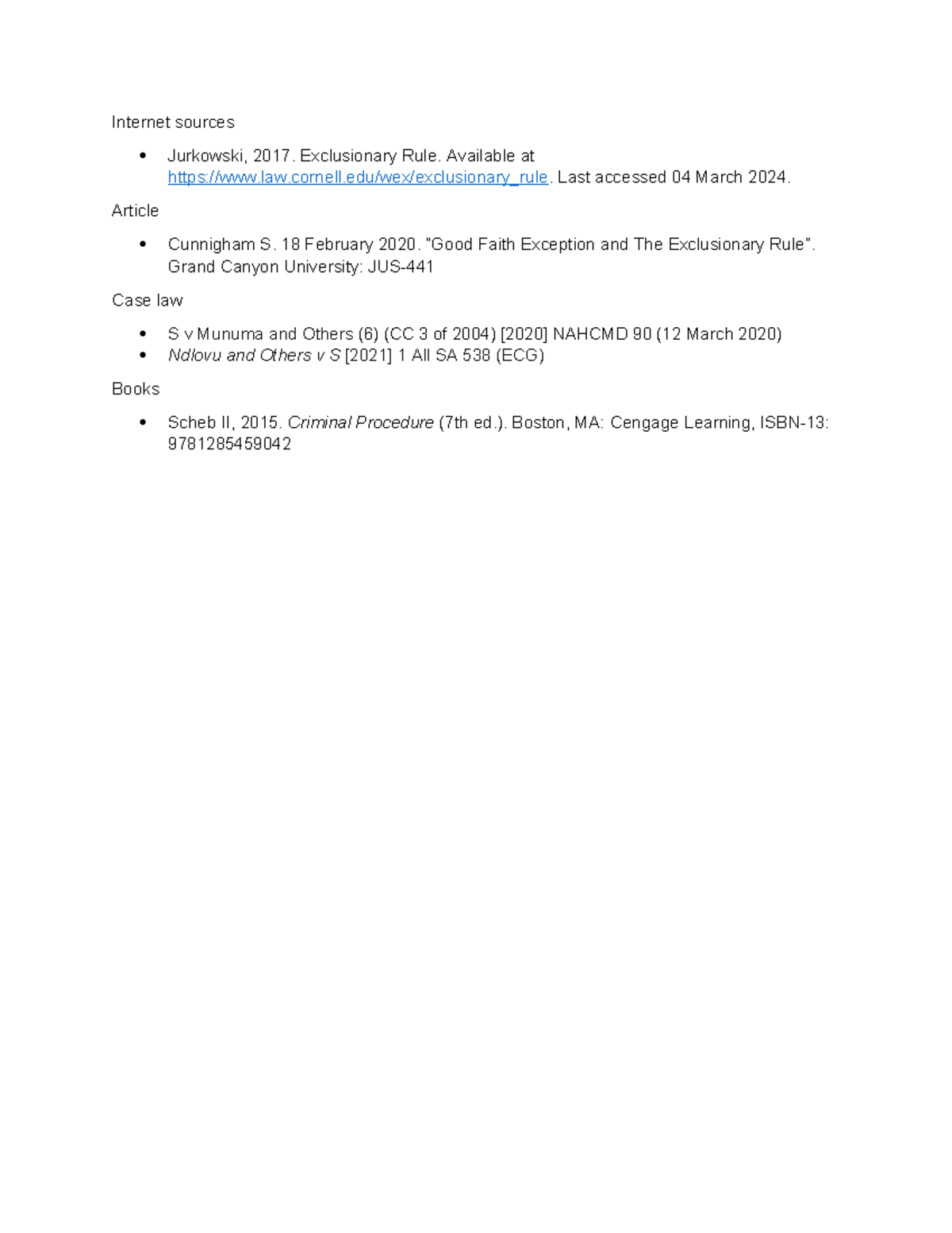 References - goof - Internet sources Jurkowski, 2017. Exclusionary Rule ...