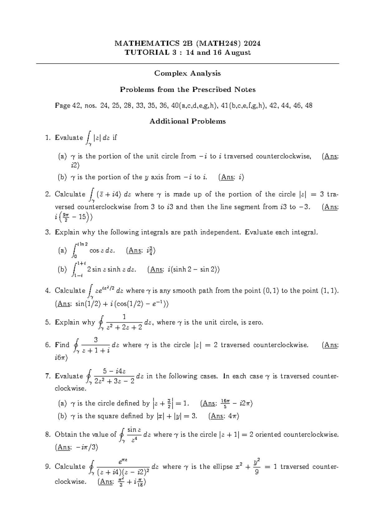 Tutorial 3 2024 - MATHEMATICS 2B (MATH248) 2024 TUTORIAL 3 : 14 and 16 ...