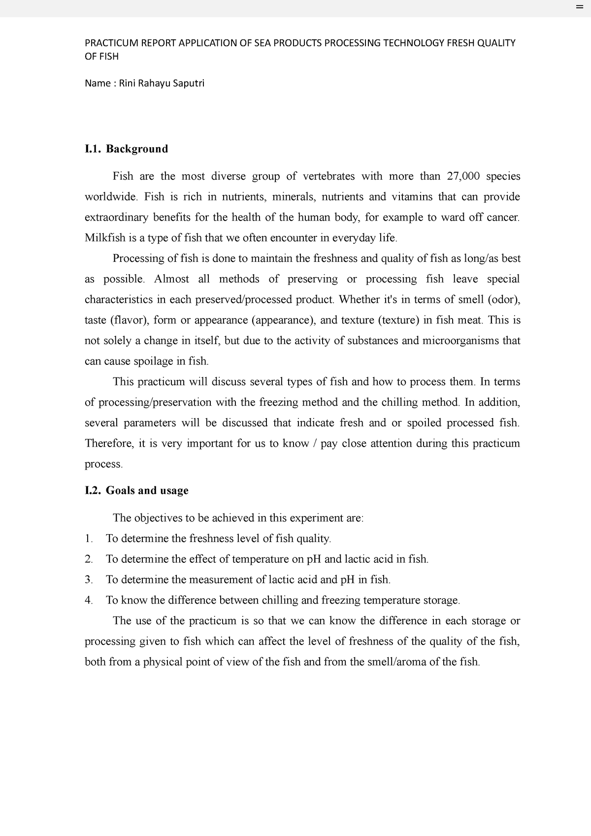 Practicum Report Application OF SEA Products Processing Technology ...