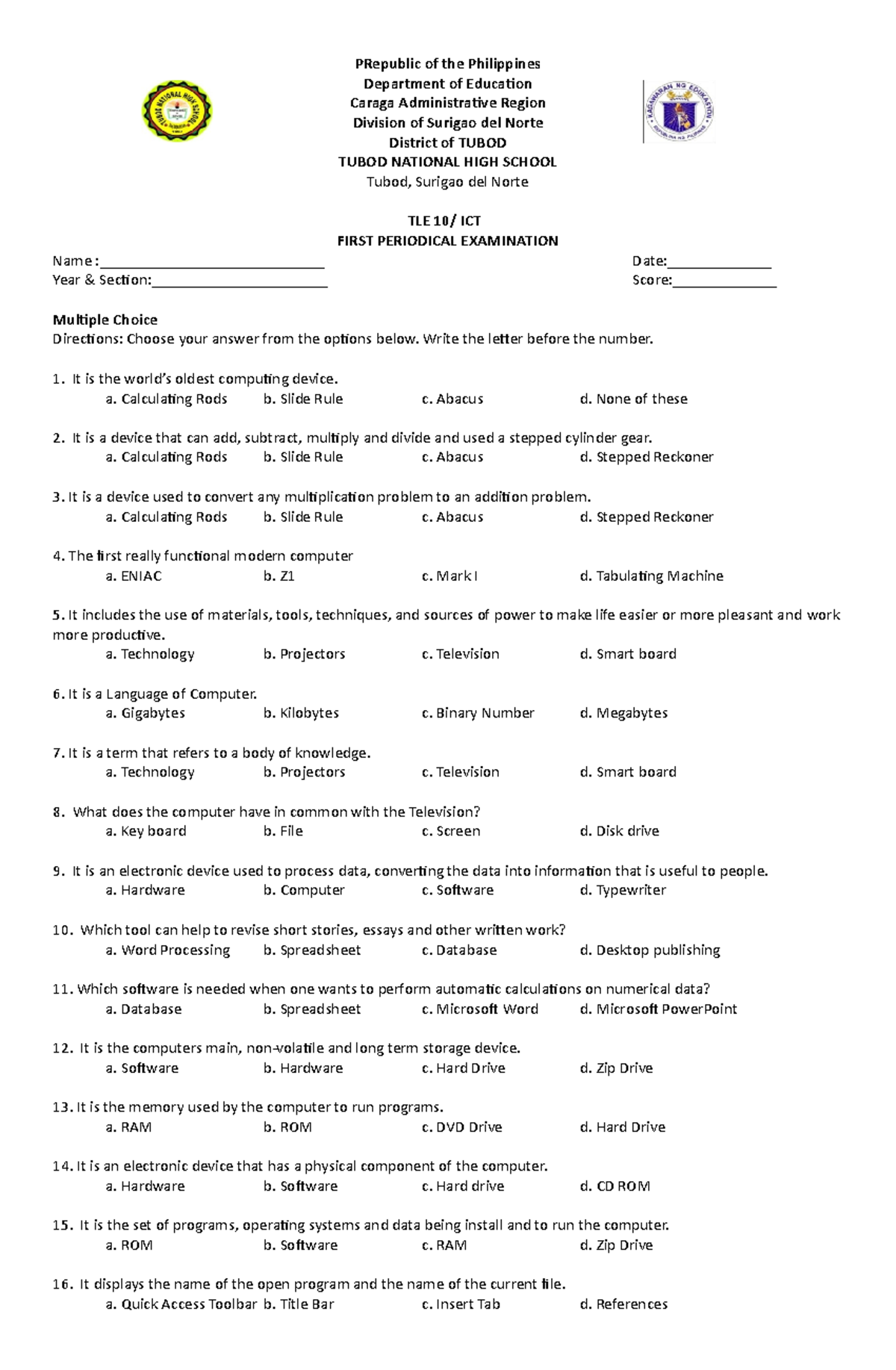 TLE-ict10 - ICT related - PRepublic of the Philippines Department of ...