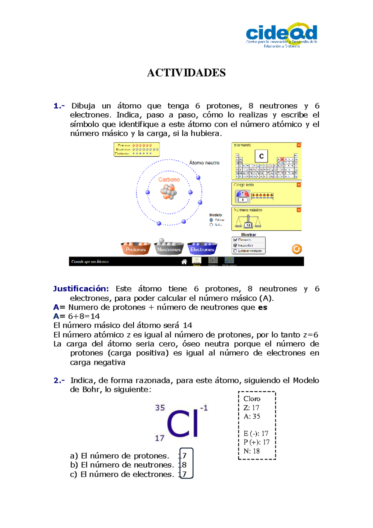 Tarea Unidad 2 Identidaddel Atomo Curso Propedéutico - ACTIVIDADES 1 ...