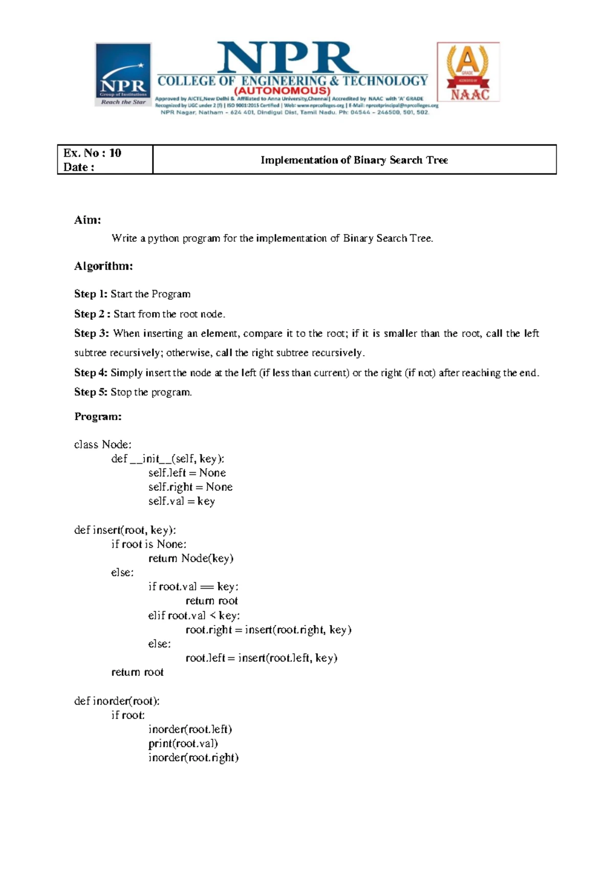 DSA Lab Experiments - 6 a), 6 b) and 6 c) - Ex. No : 6 a) Date : 8 ...