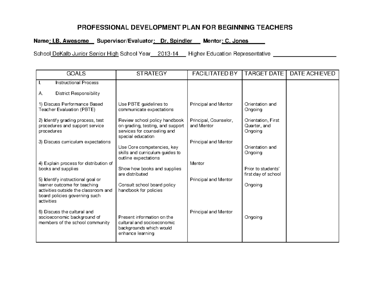 school professional development plan