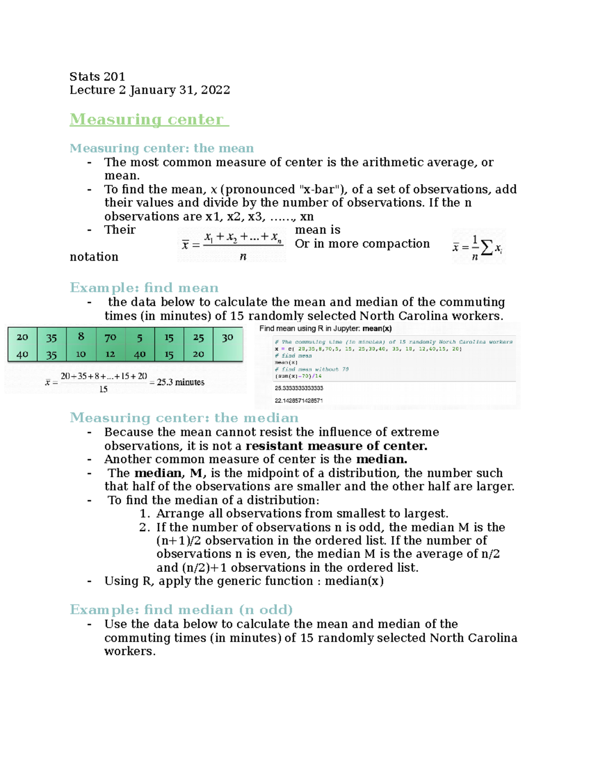 Stats 201 Lecture 2 - Detailed Notes With Examples And Diagrams That ...