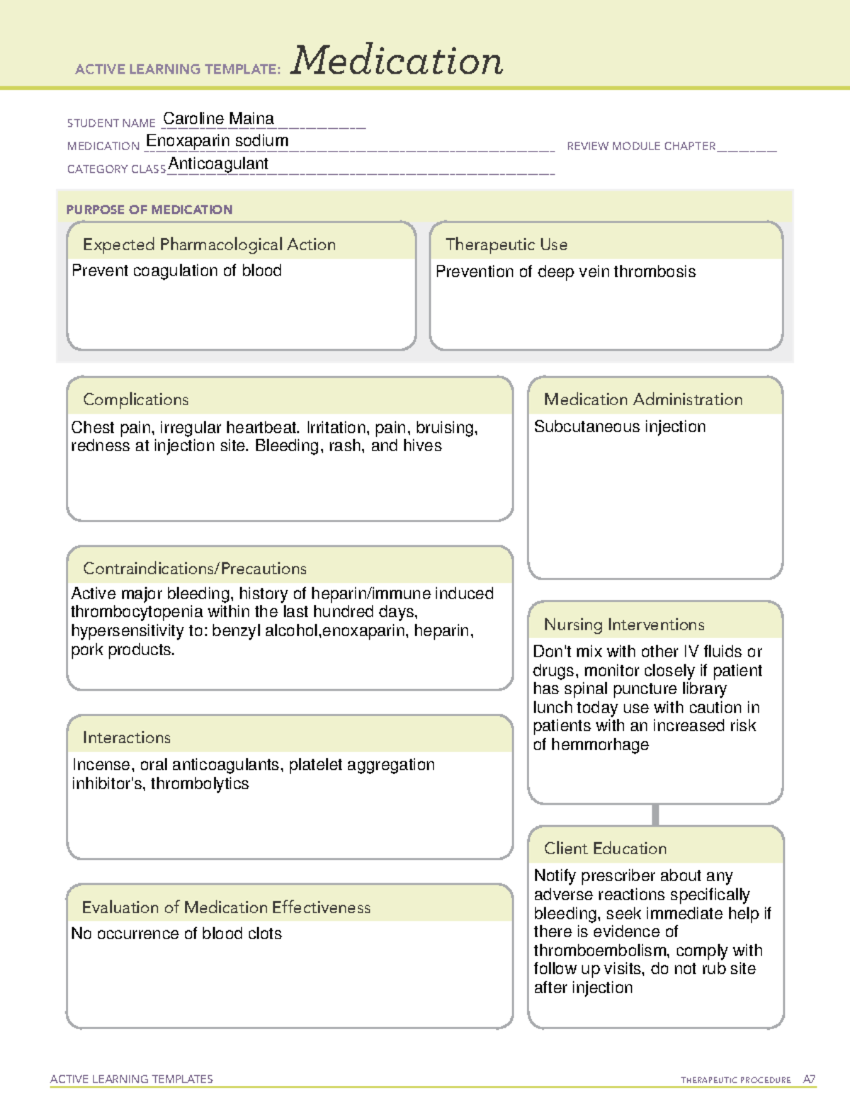 Enoxaparin Sodium - ACTIVE LEARNING TEMPLATES THERAPEUTIC PROCEDURE A ...