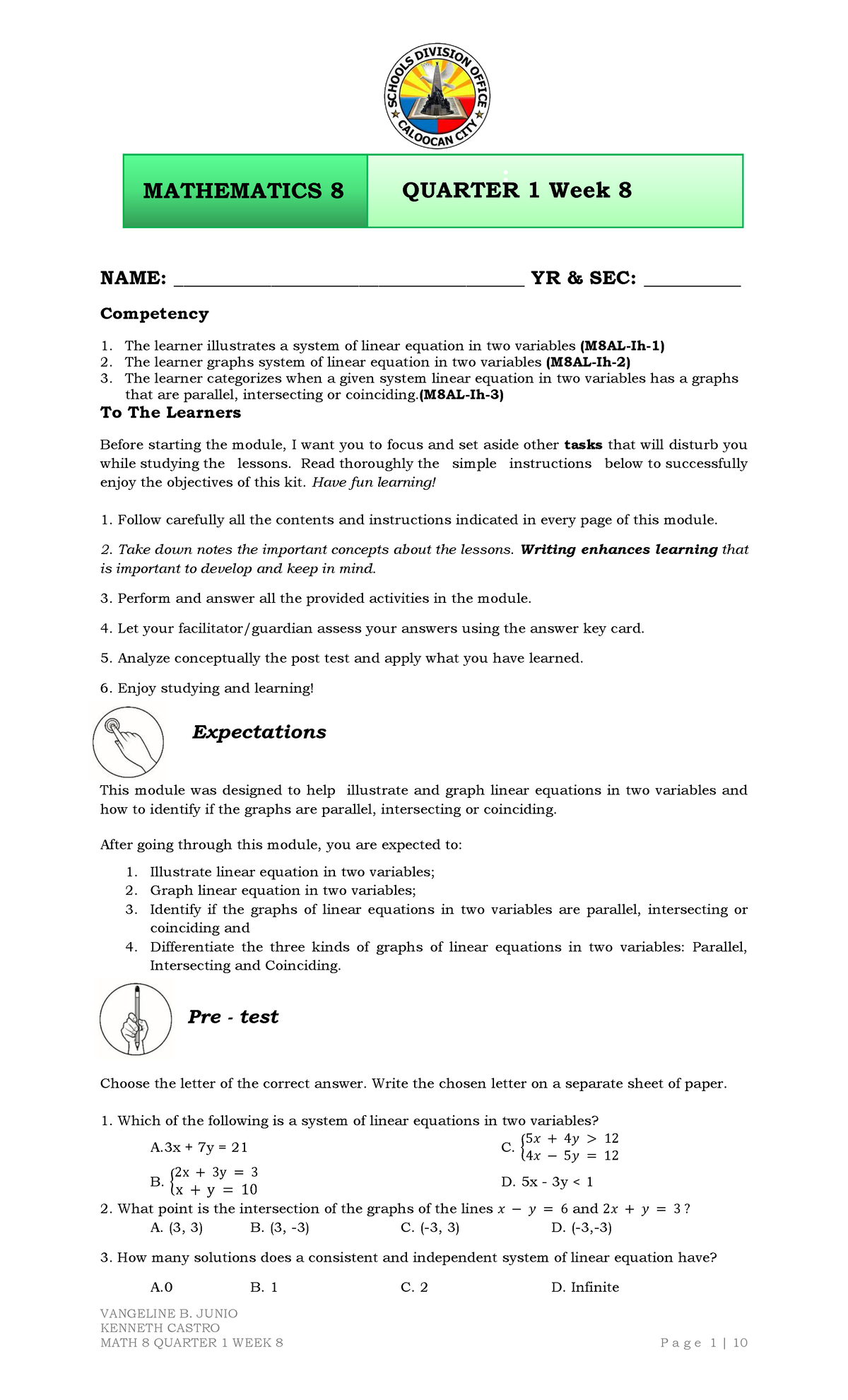 Math 8 Week 8 - A Past Module For Junior High School Students ...