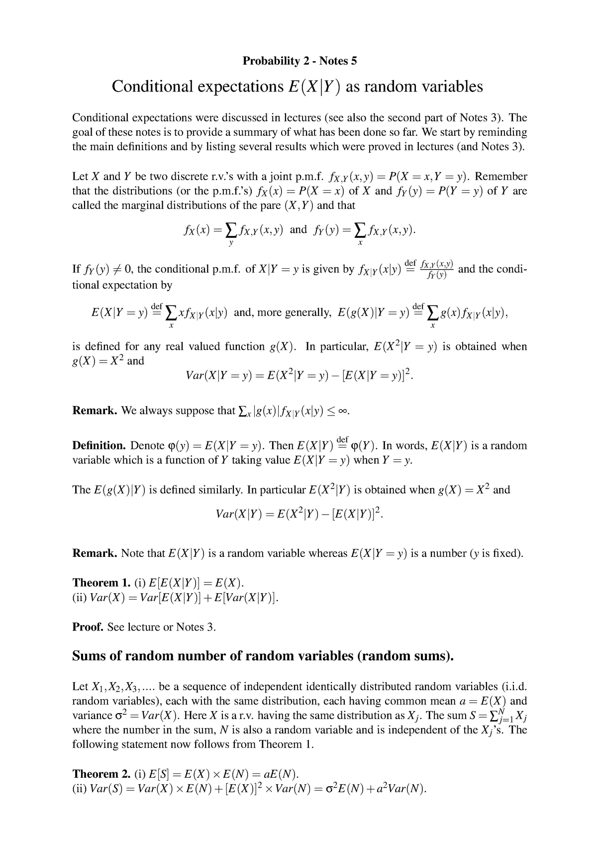 Notes 5 09 Conditional Expectations E X Y As Random Variables Studocu