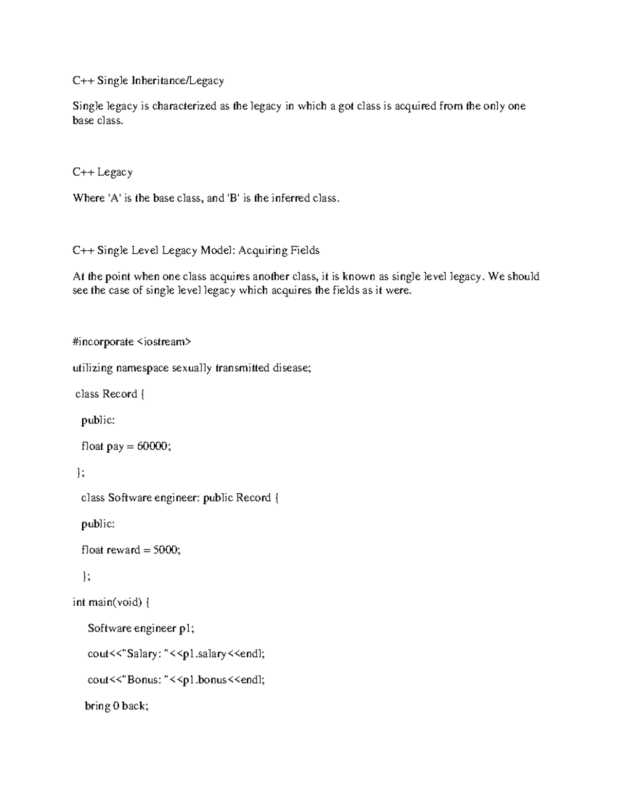 C++ Single Inheritance - C++ Single Inheritance/Legacy Single legacy is ...