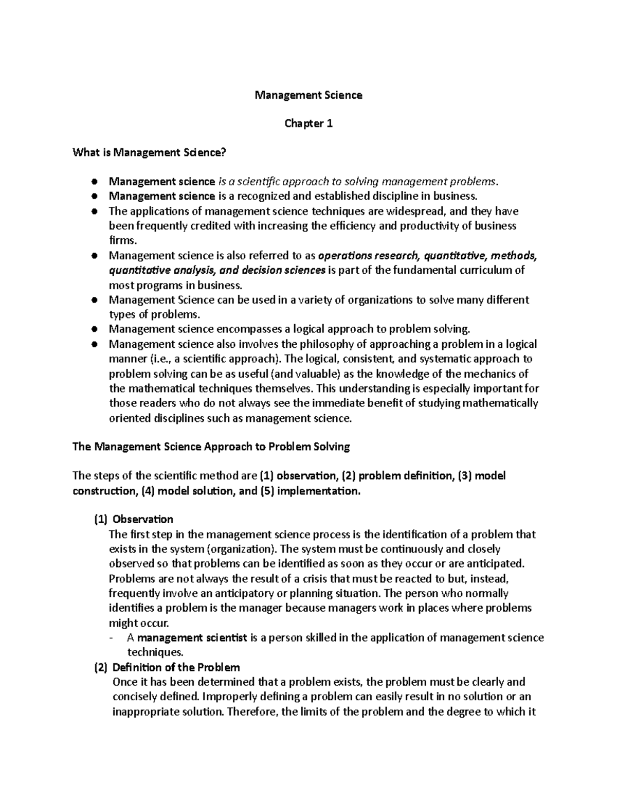 Management Science - Management science is a recognized and established ...