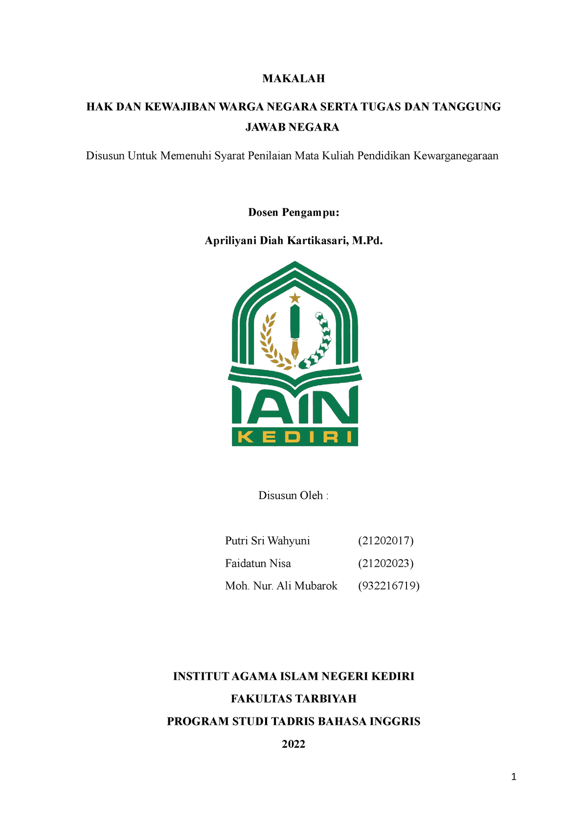 Hak Dan Kewajiban - Iya - MAKALAH HAK DAN KEWAJIBAN WARGA NEGARA SERTA ...