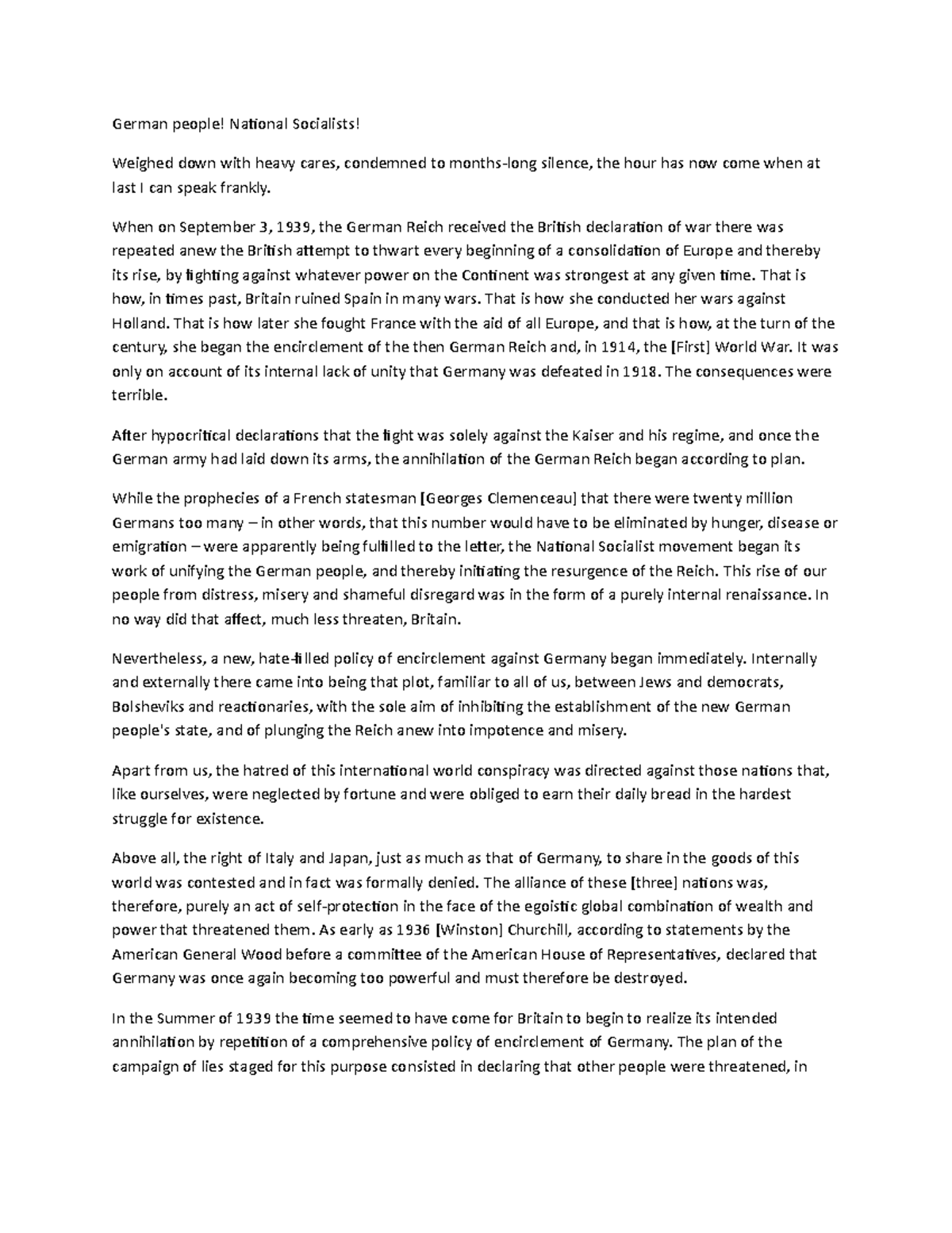 Hitler German WAR - Lecture notes 1 - German people! National ...