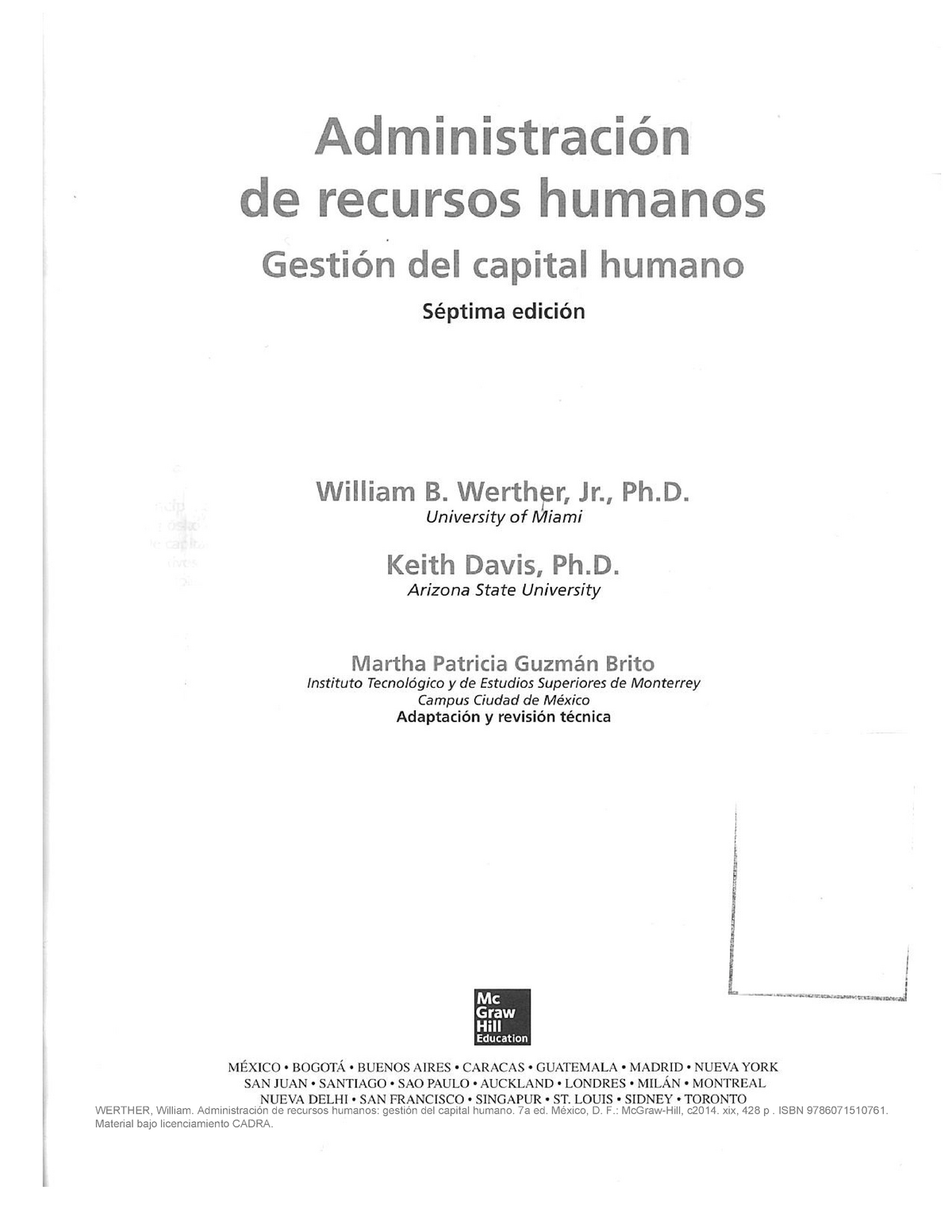 Completo Werther, William. Administración De Recursos Humanos - Gestión ...