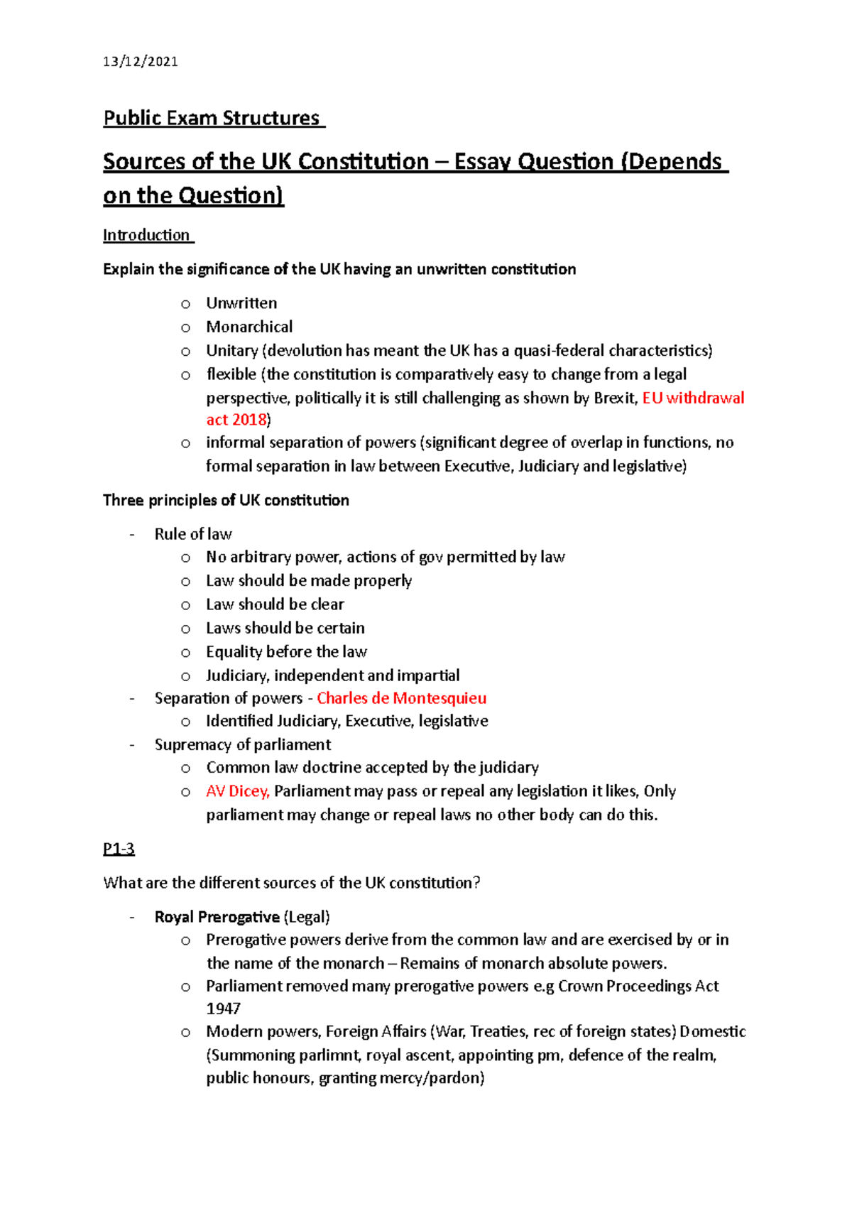 Public law revision notes - Public Exam Structures Sources of the UK ...