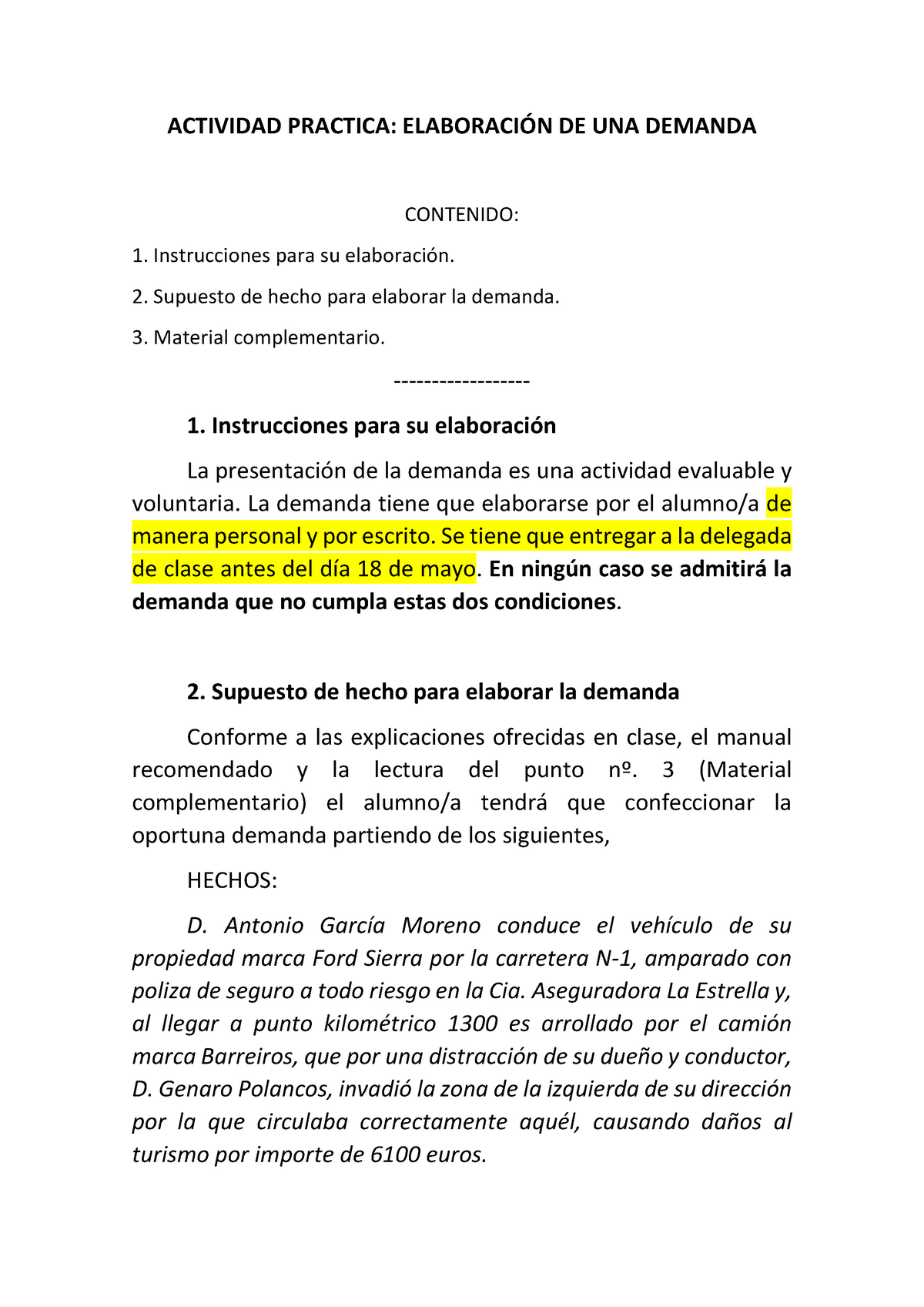 Elaboracion Demanda - ACTIVIDAD PRACTICA: ELABORACIÓN DE UNA DEMANDA ...