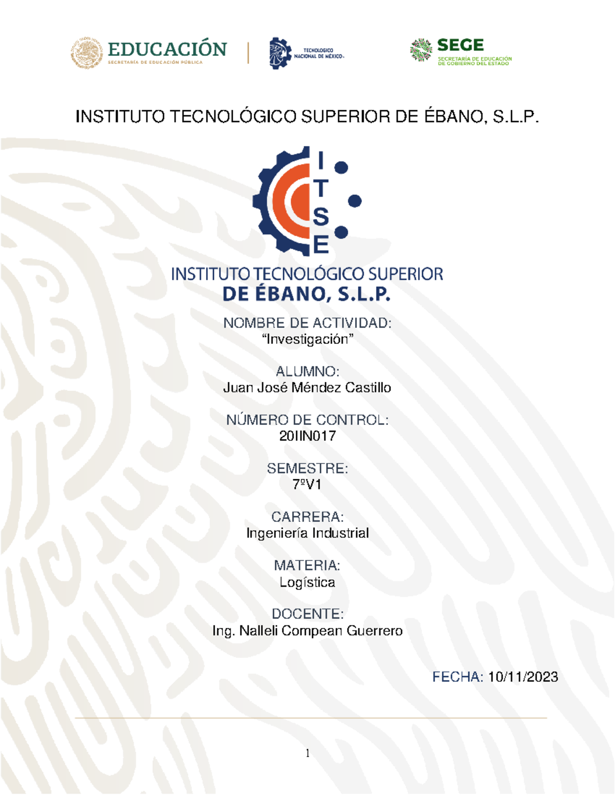Cadena DE Envios - INSTITUTO TECNOLÓGICO SUPERIOR DE ÉBANO, S.L. NOMBRE ...