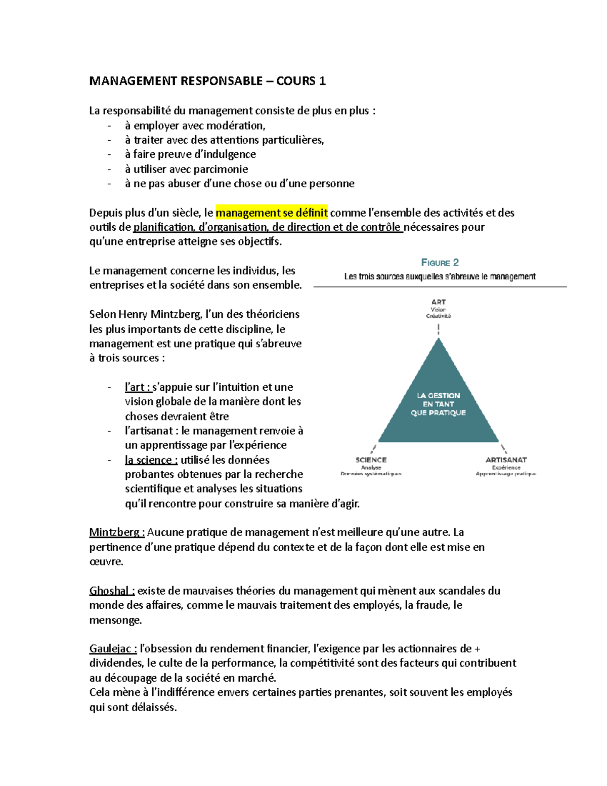Management - notes de cours - MANAGEMENT RESPONSABLE – COURS 1 La ...
