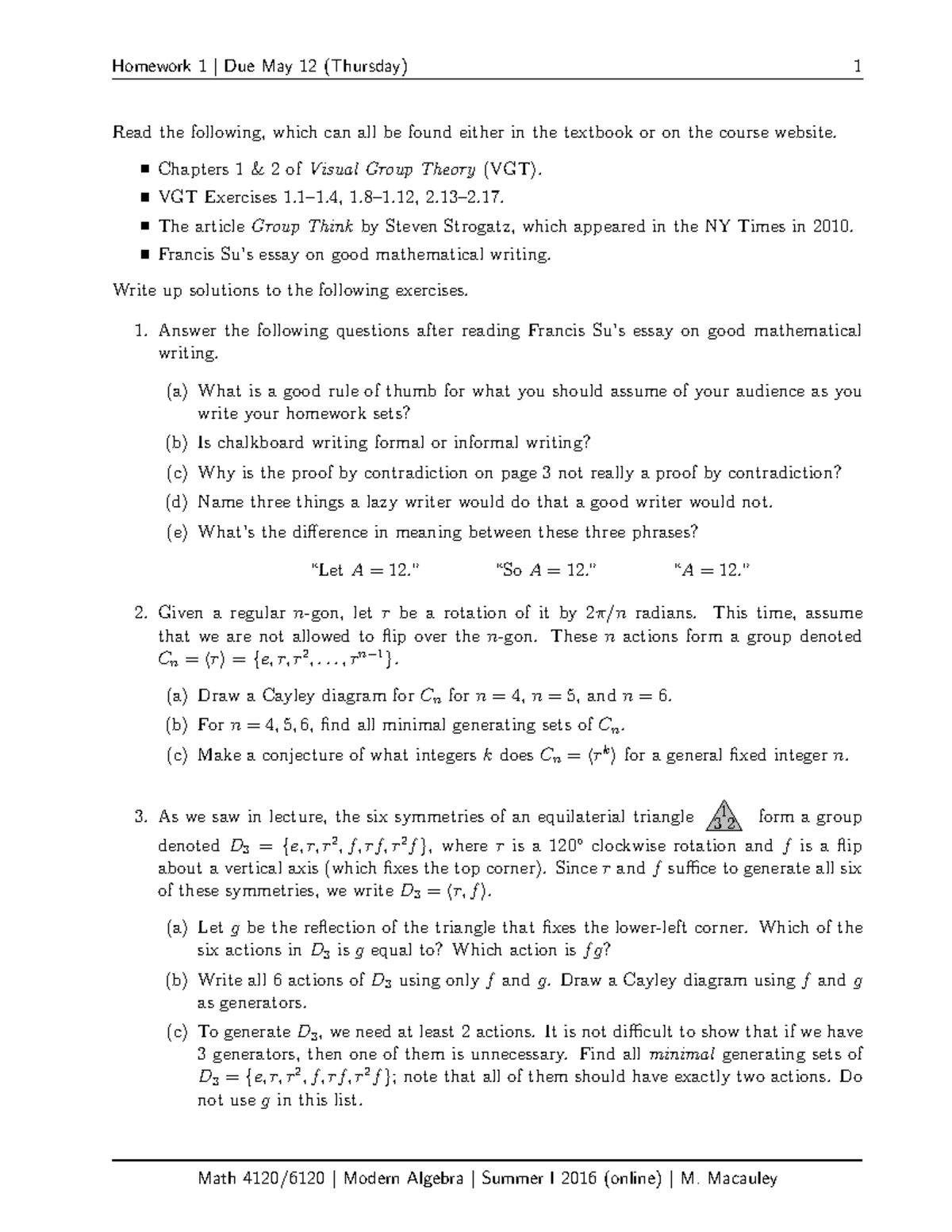 Seminar Assignments - Homework 1 To 14 - Homework 1|Due May 12 ...