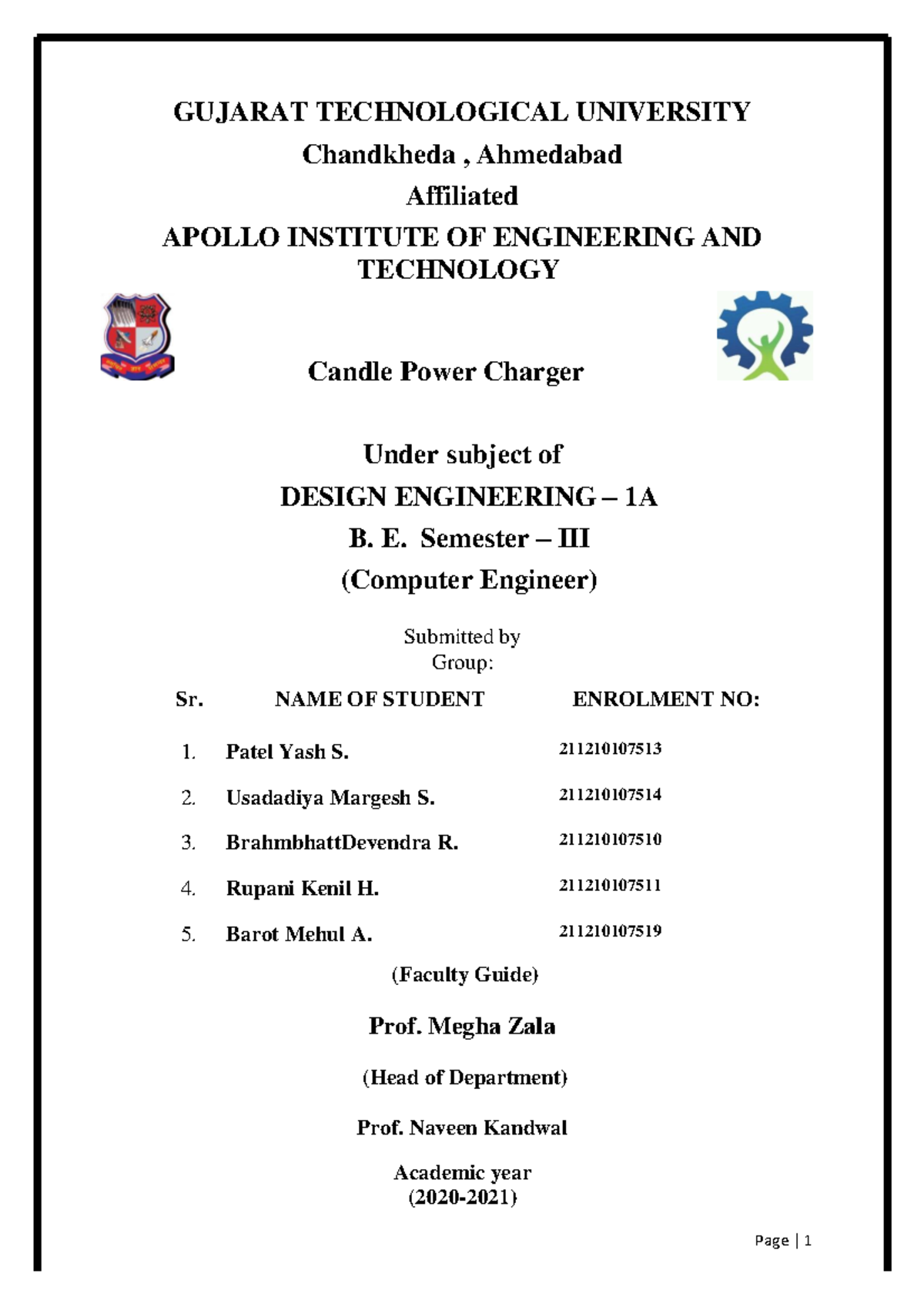 Candle power charger GUJARAT TECHNOLOGICAL UNIVERSITY Chandkheda
