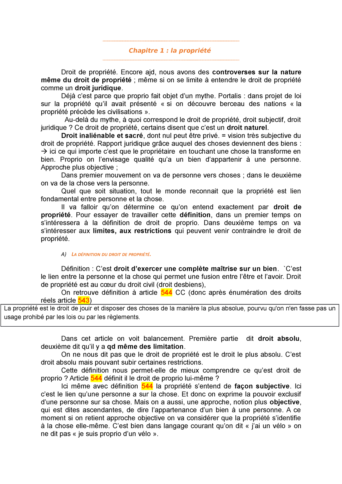 Chapitre 1 Droit Des Biens - Chapitre 1 : La Propriété Droit De ...