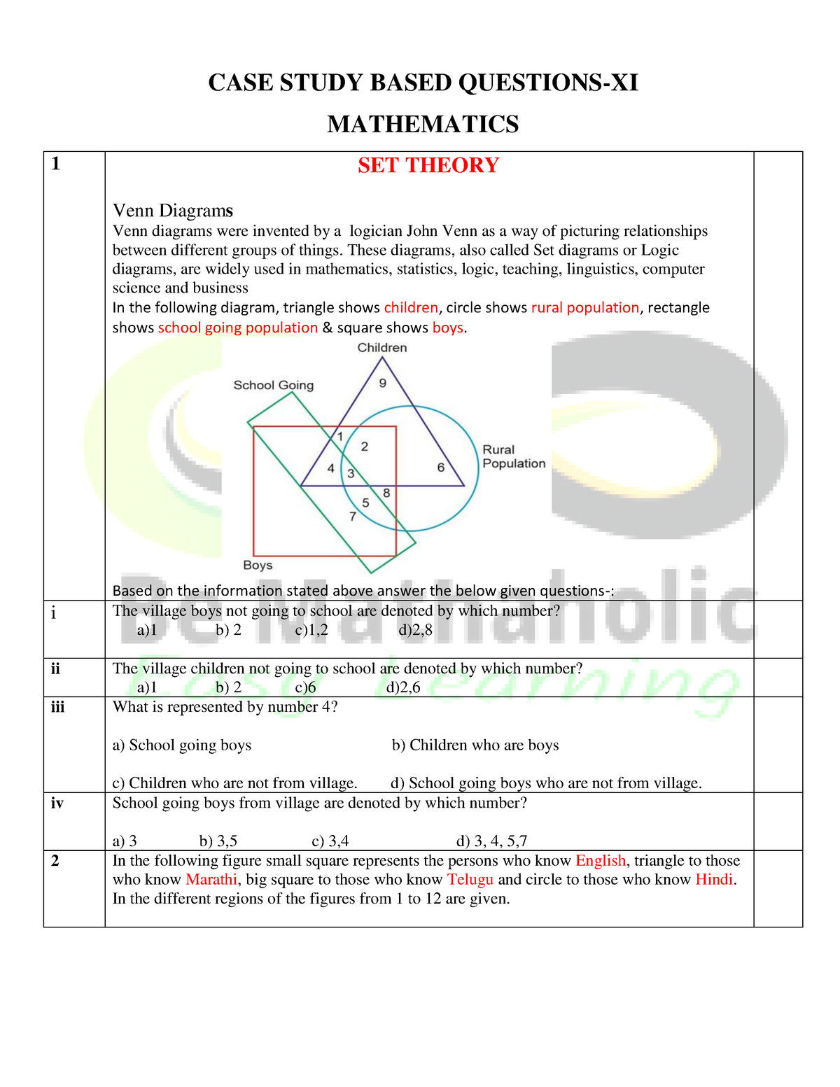 case study for class xi mathematics