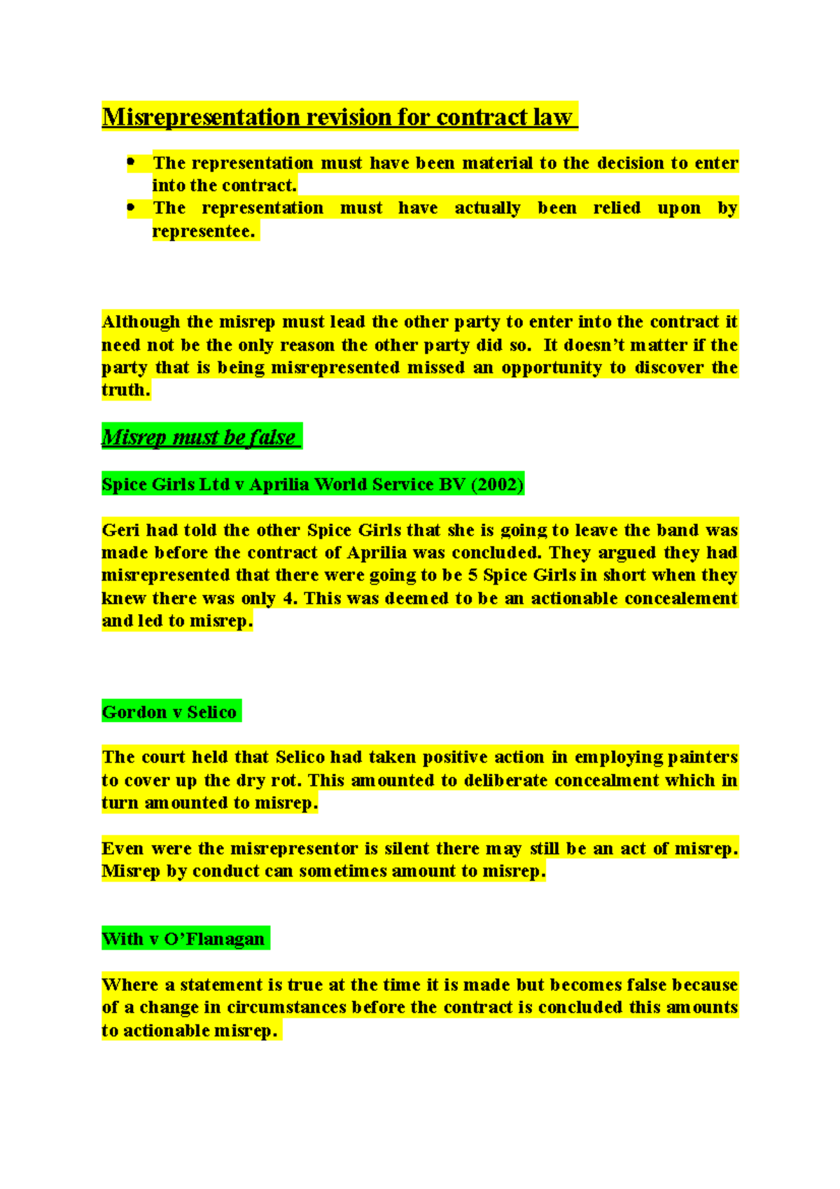 Misrepresentation Contract Law - Misrepresentation Revision For ...